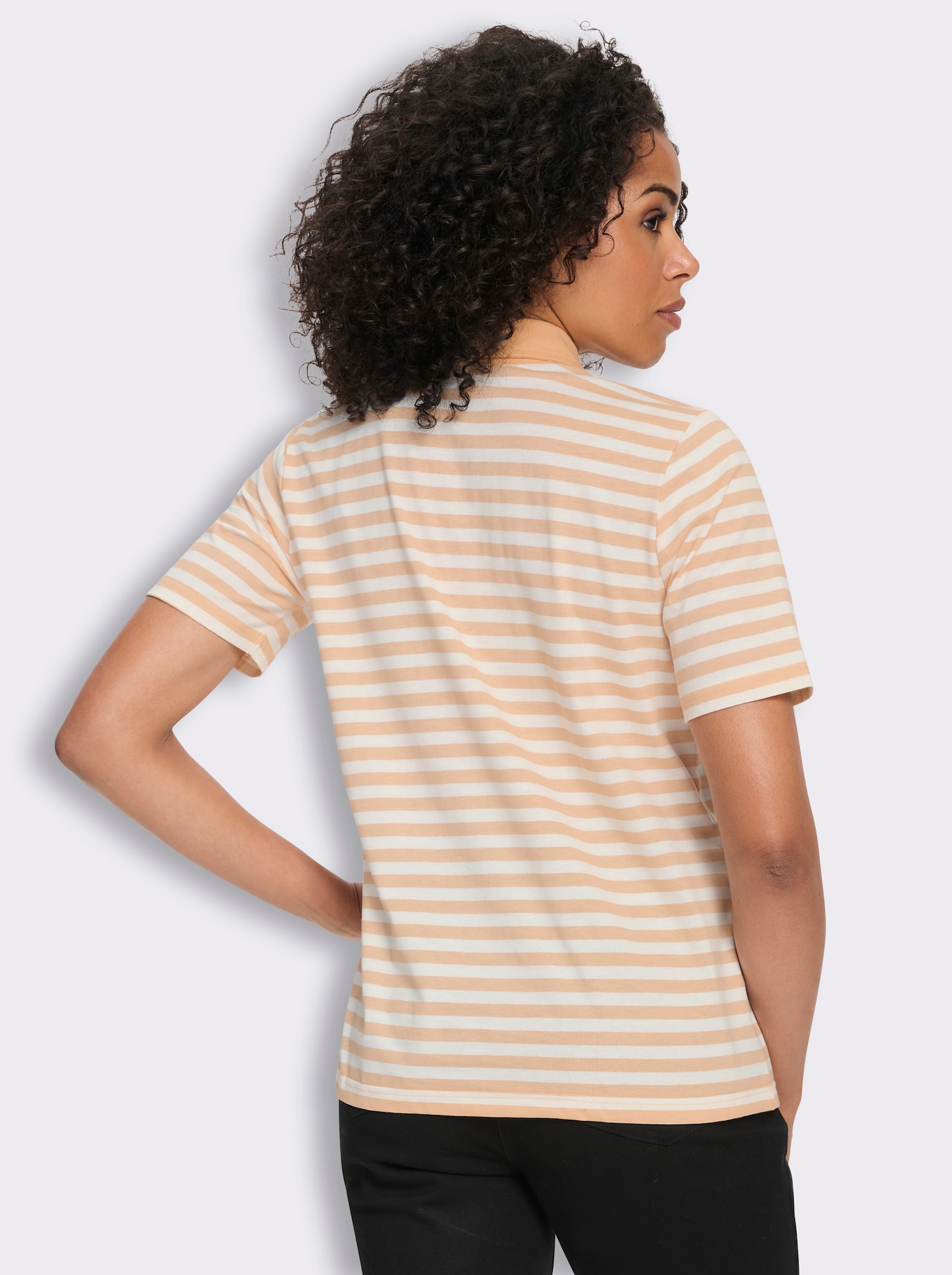 Poloshirt met patch van imitatieleer - apricot/wit gestreept