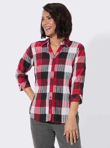 Karobluse mit 3/4-Ärmeln - rot-schwarz-kariert