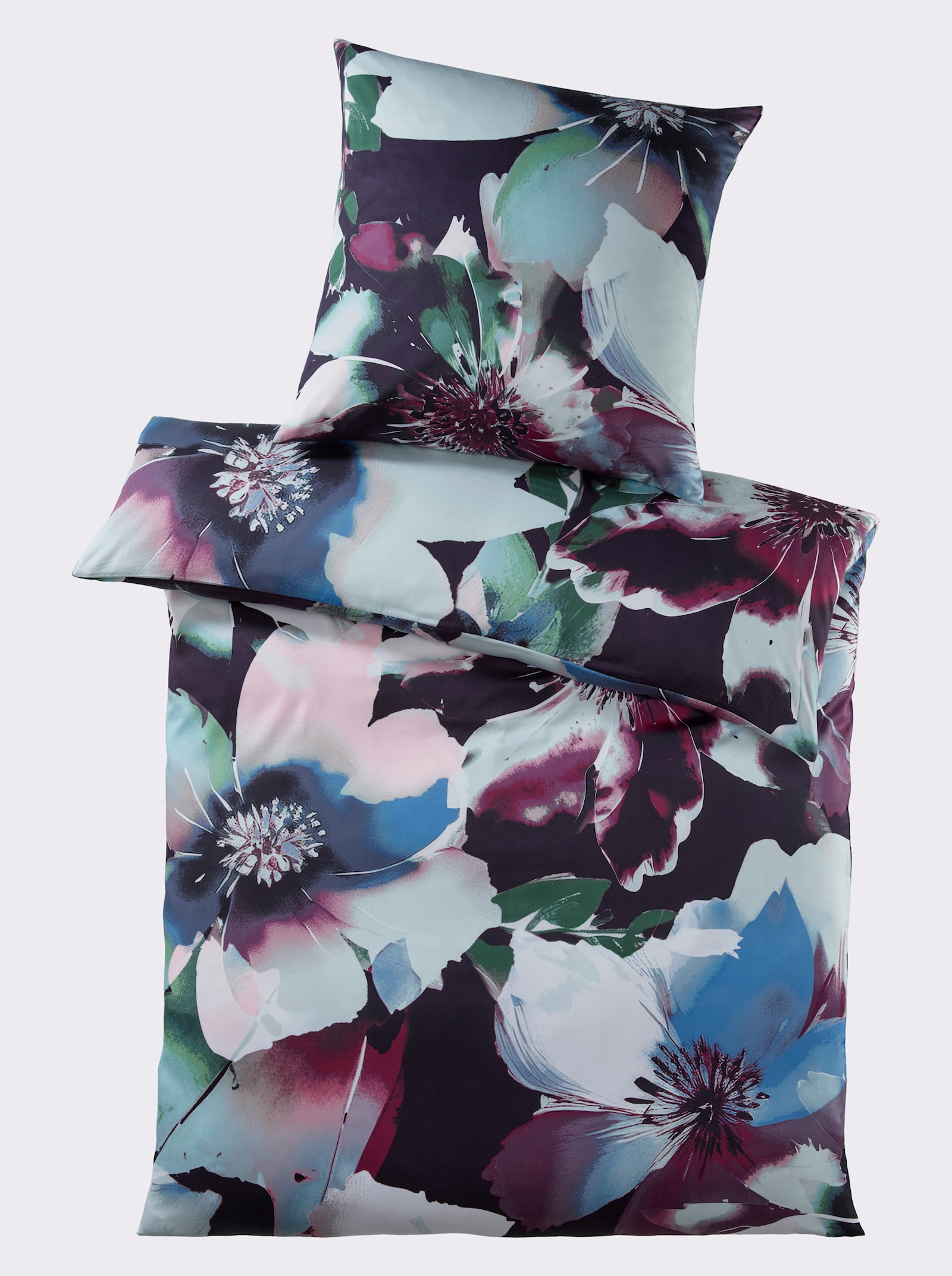 heine home Bettwäsche aus Mako-Satin - schwarz-bordeaux-bedruckt