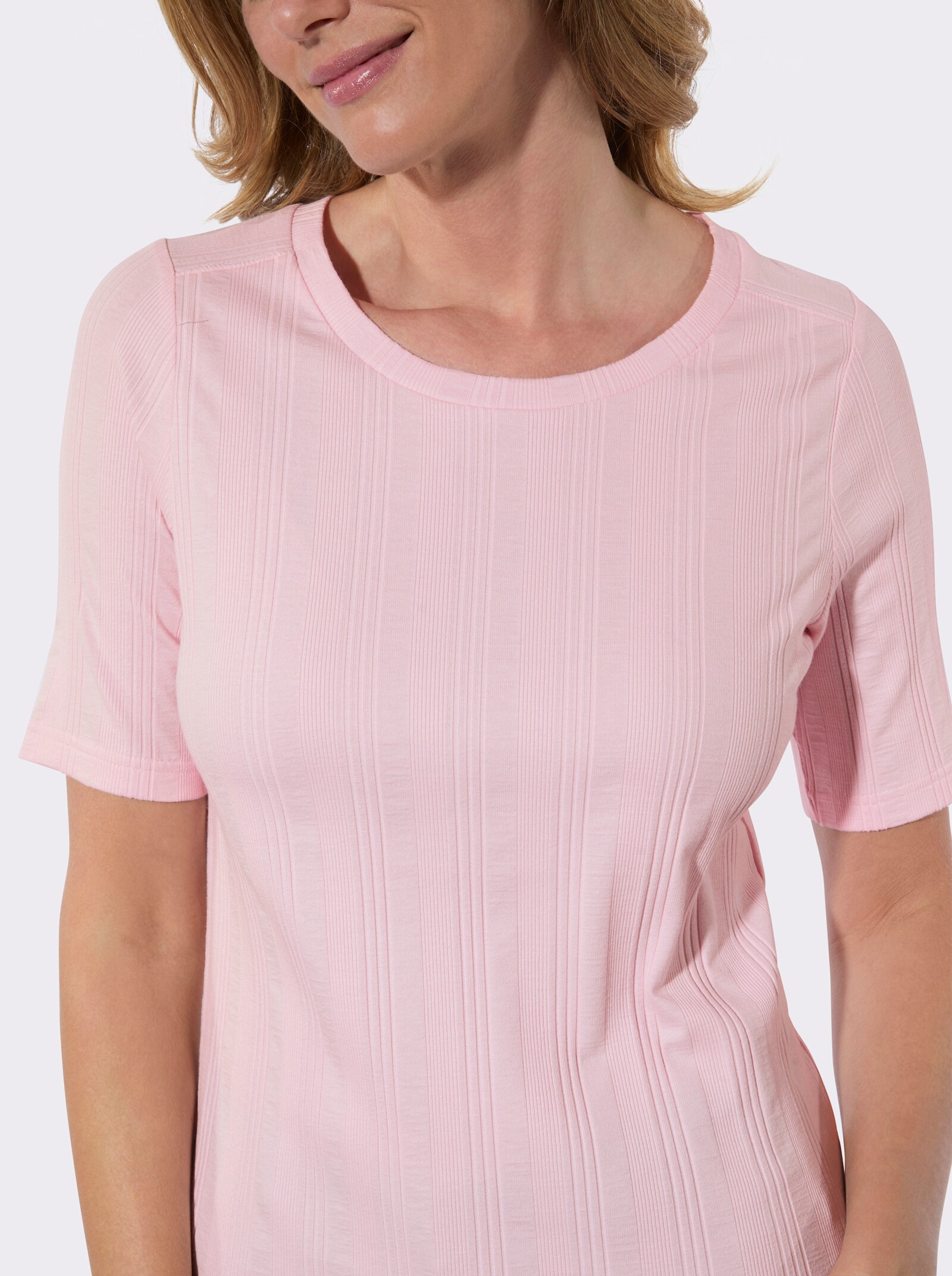 Kurzarmshirt in Rippen-Jersey-Qualität - hellrosé