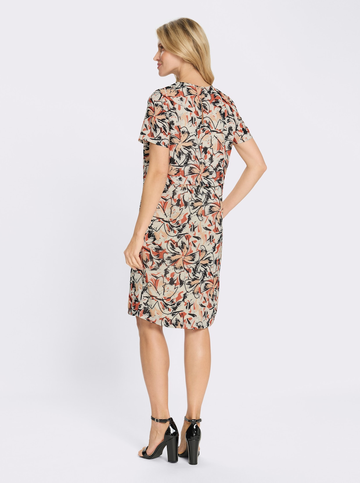 Druckkleid im Lagen-Look - champagner-papaya-bedruckt