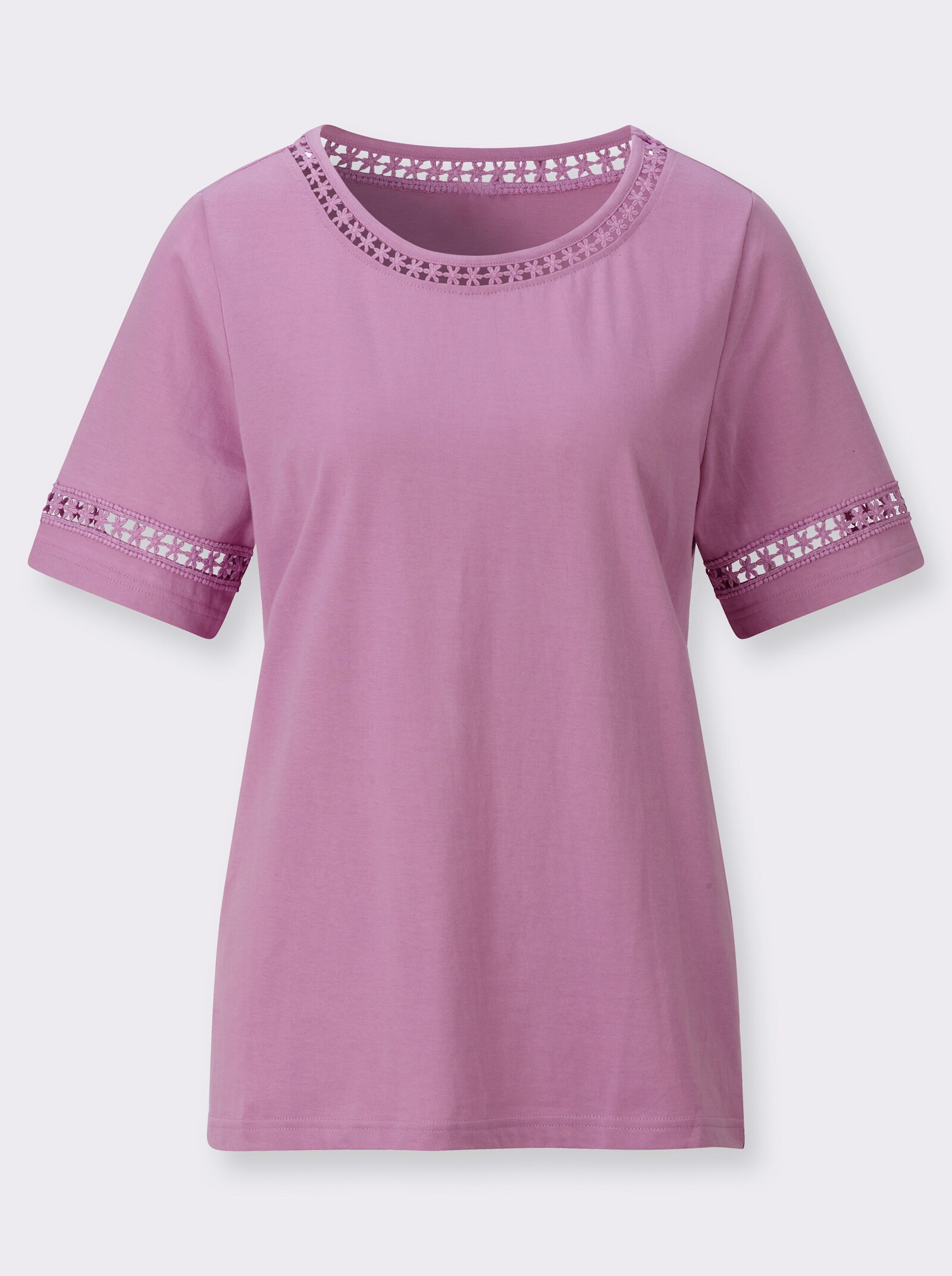 Kurzarmshirt mit Häkelspitze - orchidee