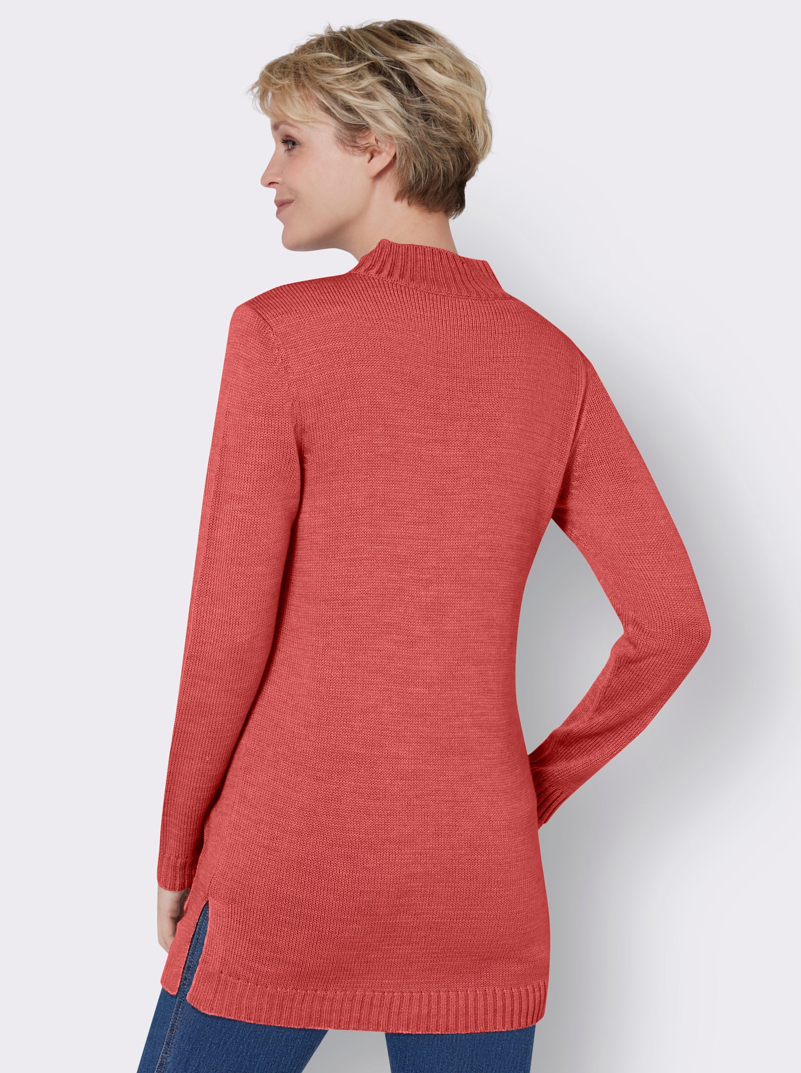 Lange pullover met opstaande kraag - grapefruit