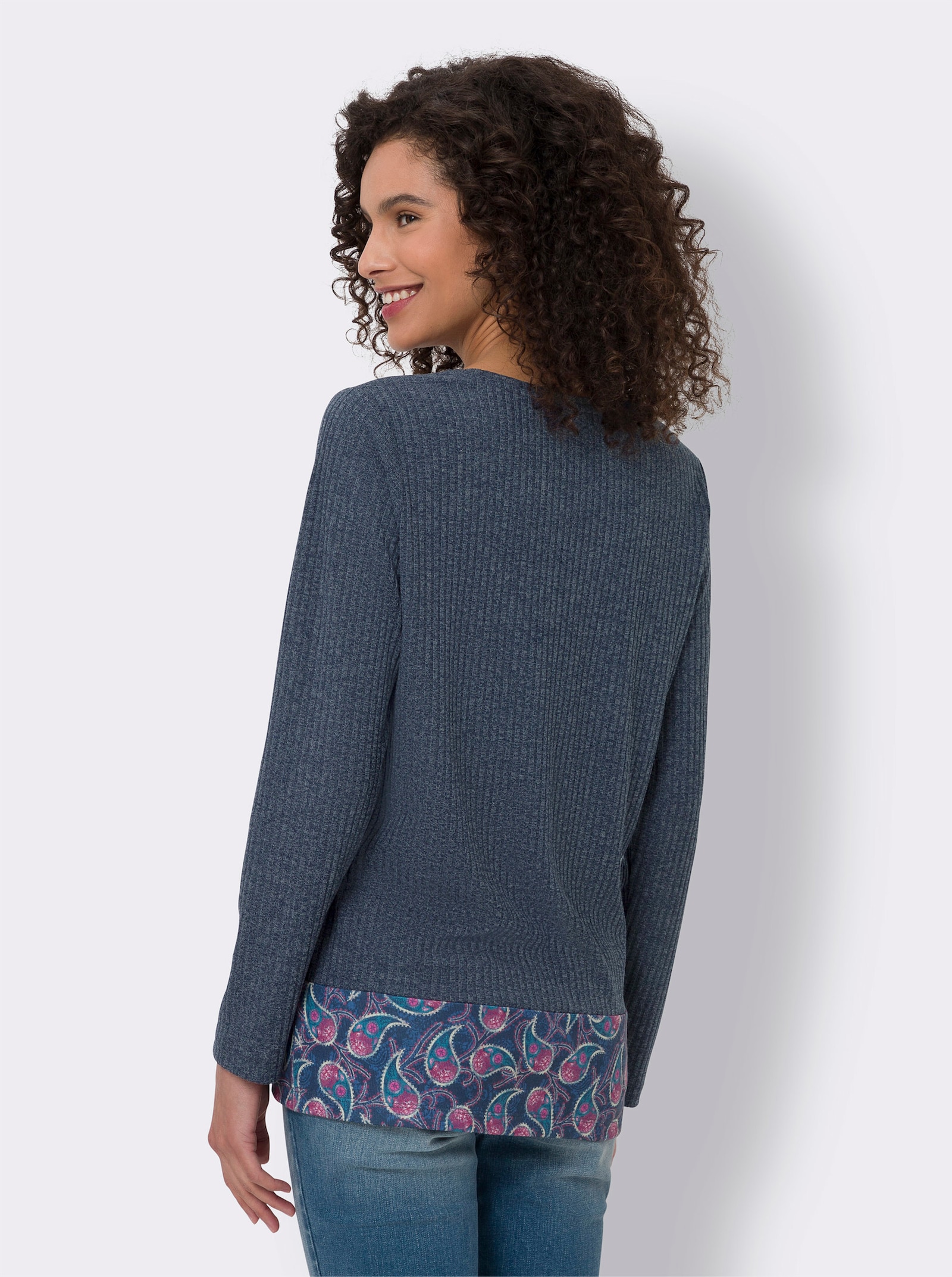 heine Shirt met lange mouwen in patchlook voor - donkerblauw/roze bedrukt