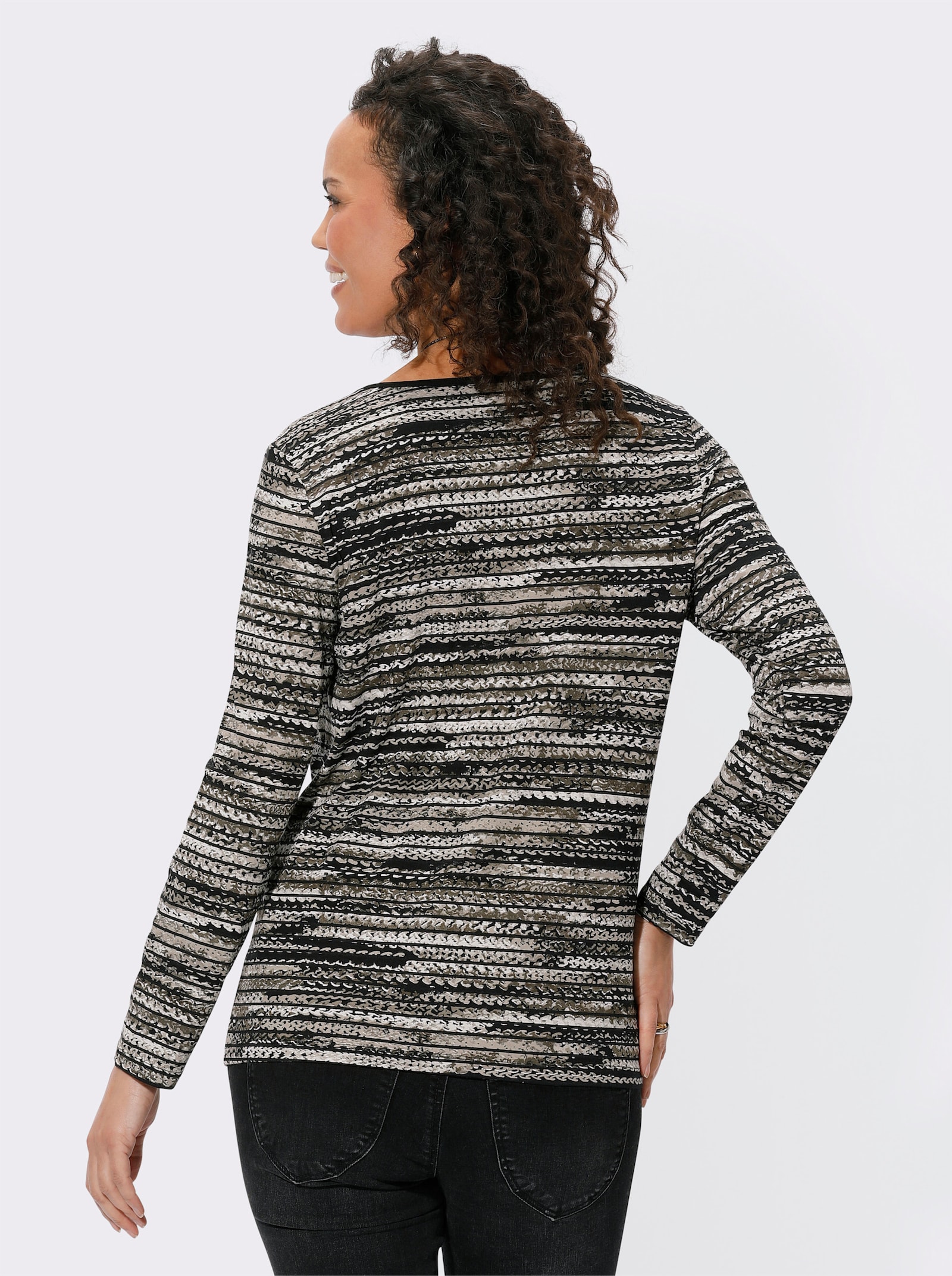 Langarmshirt mit Ringel-Muster - sesam-schwarz-bedruckt