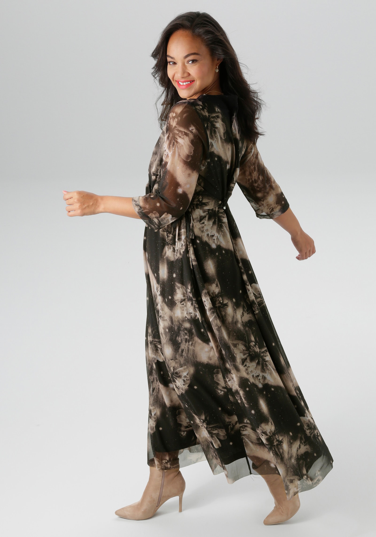 Aniston PLUS Maxikleid - schwarz-beige-offwhite