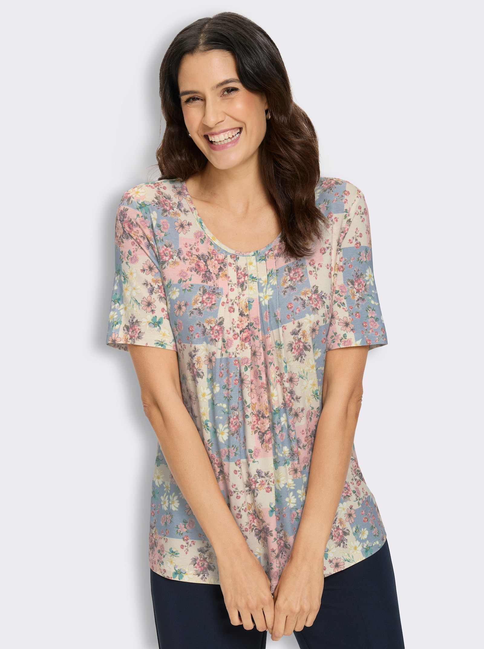 Tunikashirt aus reiner Viskose - champagner-bedruckt