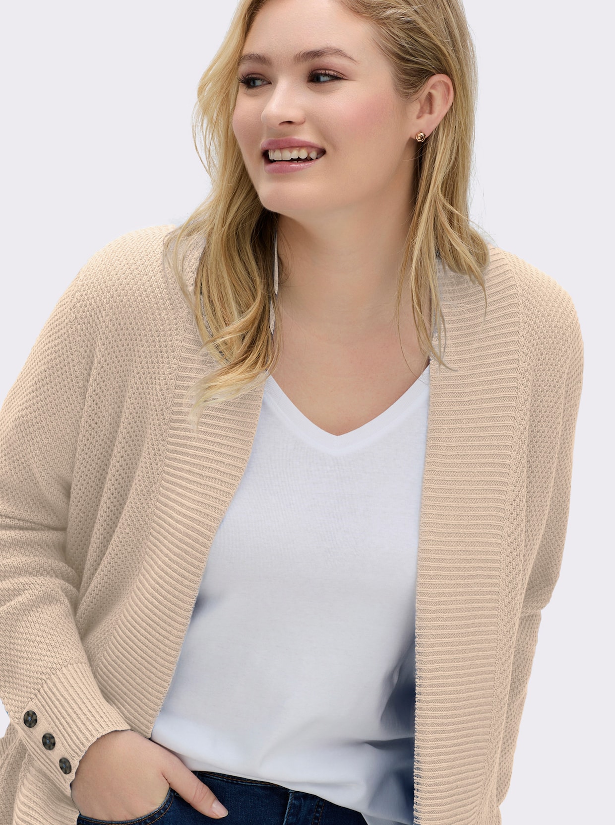 Longstrickjacke - elfenbein
