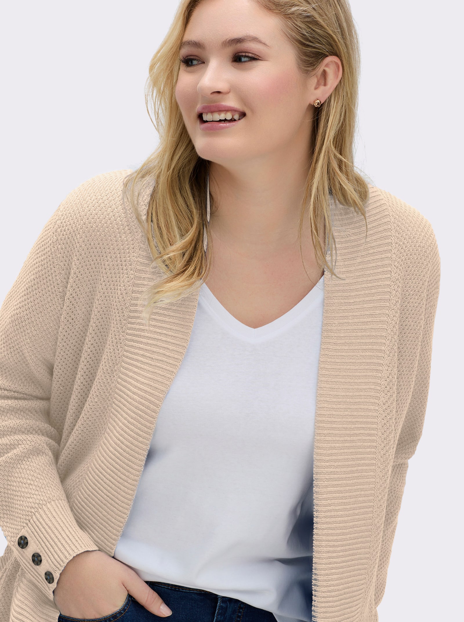 Longstrickjacke mit Struktur-Muster - elfenbein