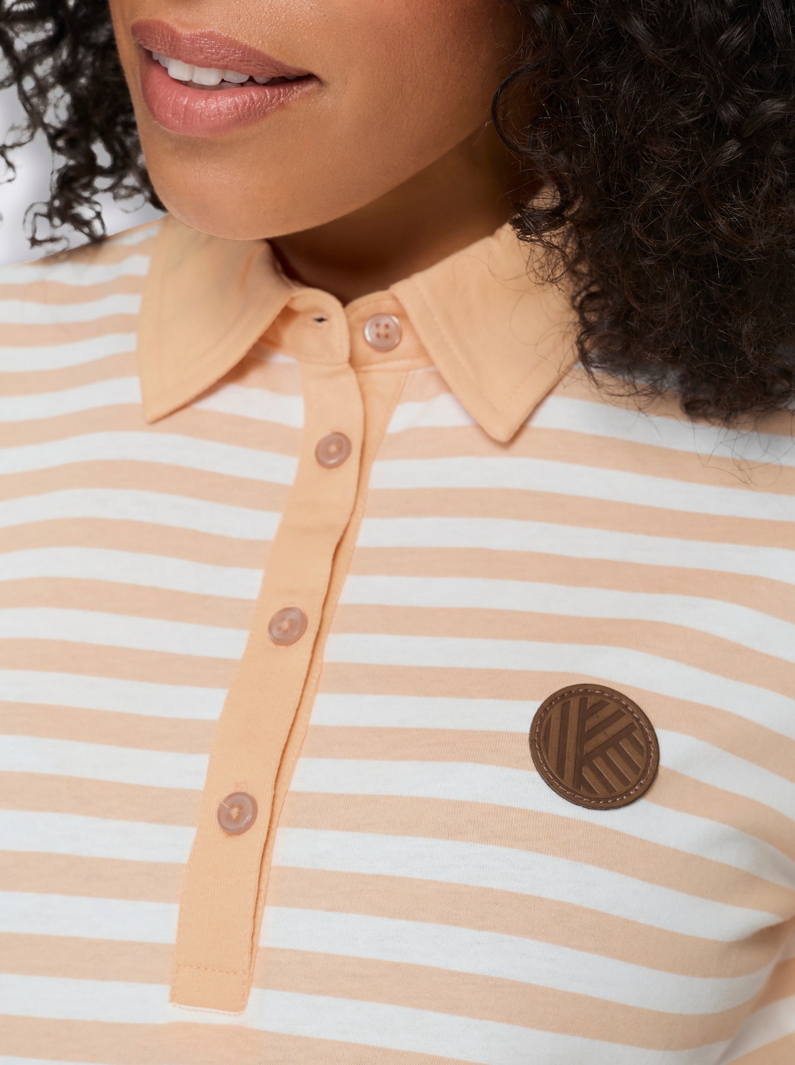 Poloshirt met patch van imitatieleer - apricot/wit gestreept