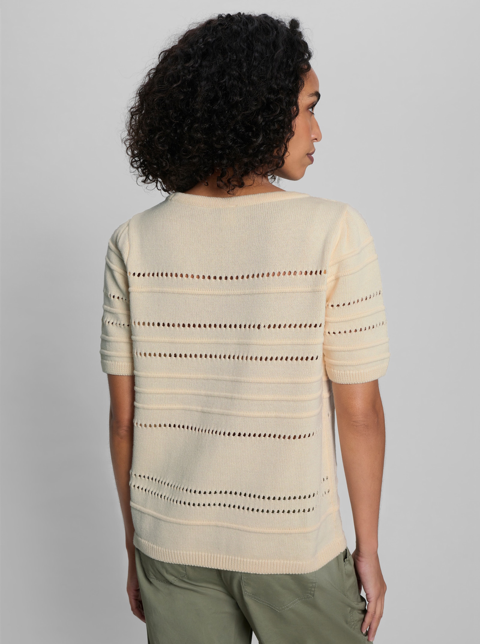 heine Kurzarmpullover mit Ajourstrick - champagner