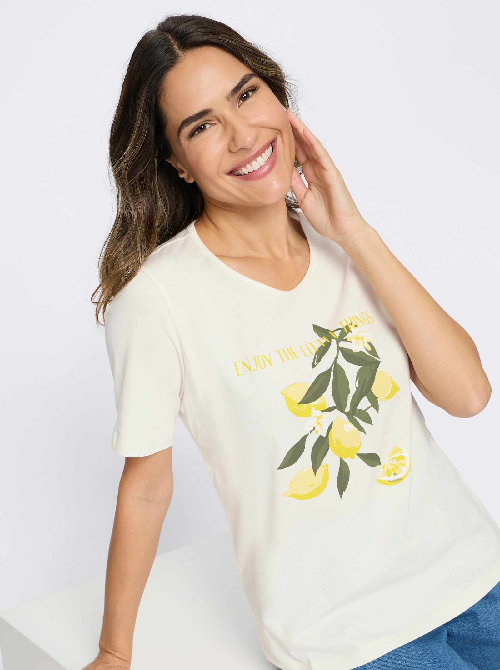 Kurzarmshirt mit Zitronen-Motiv - ecru-zitrone-bedruckt