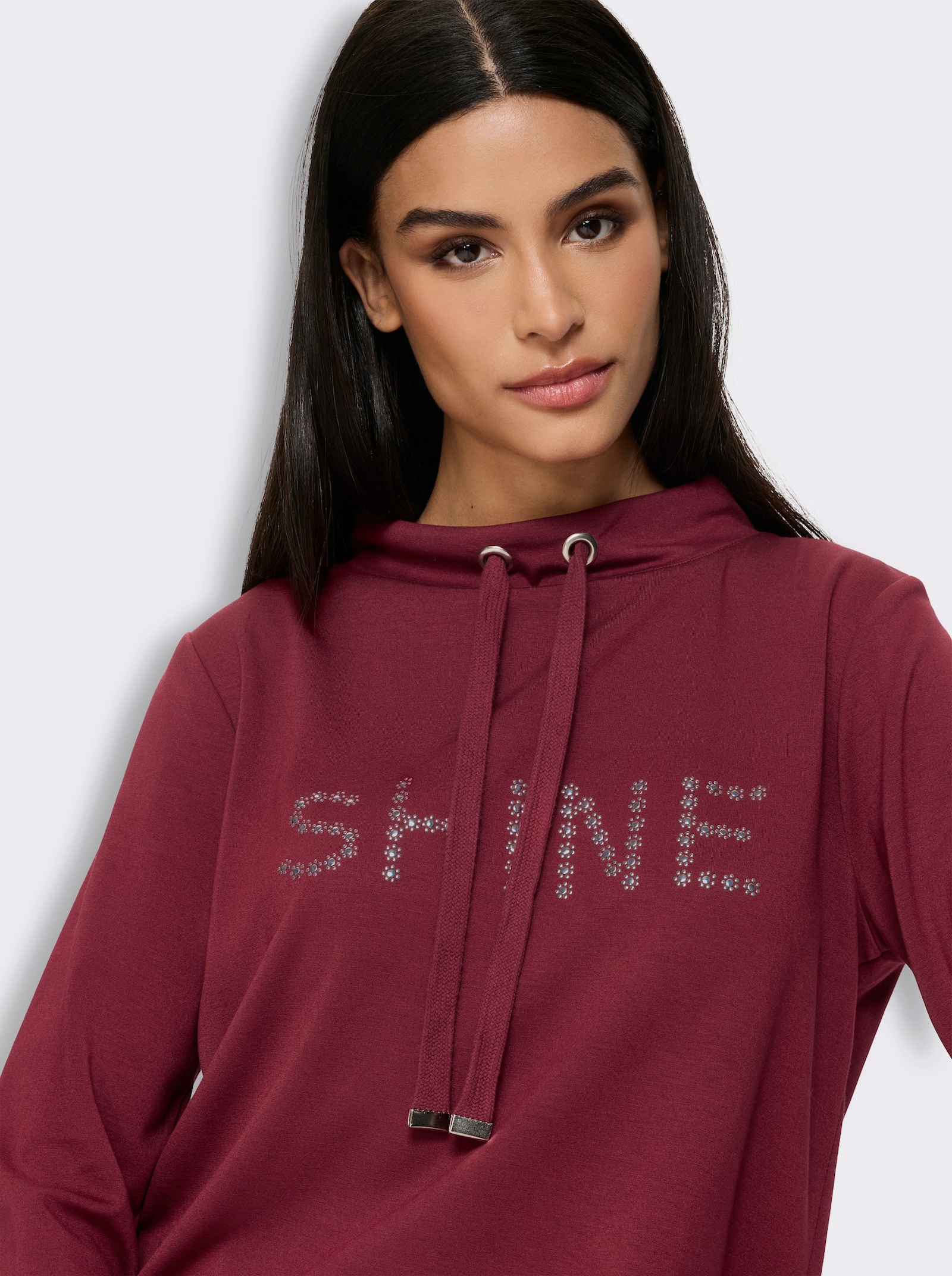 heine Sweatshirt mit Nieten-Schriftzug - dunkelrot