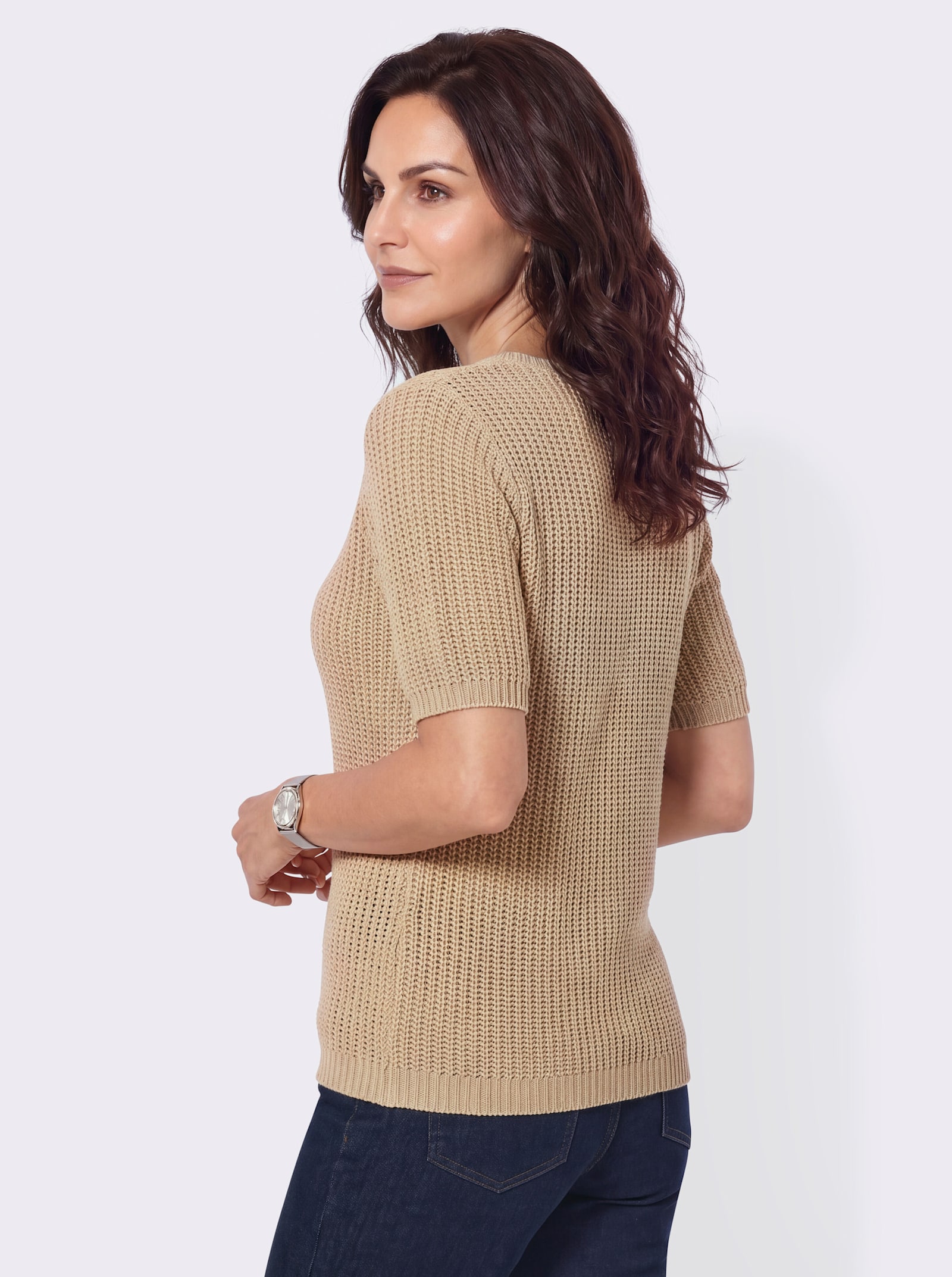 Kurzarmpullover aus Bändchengarn - sand