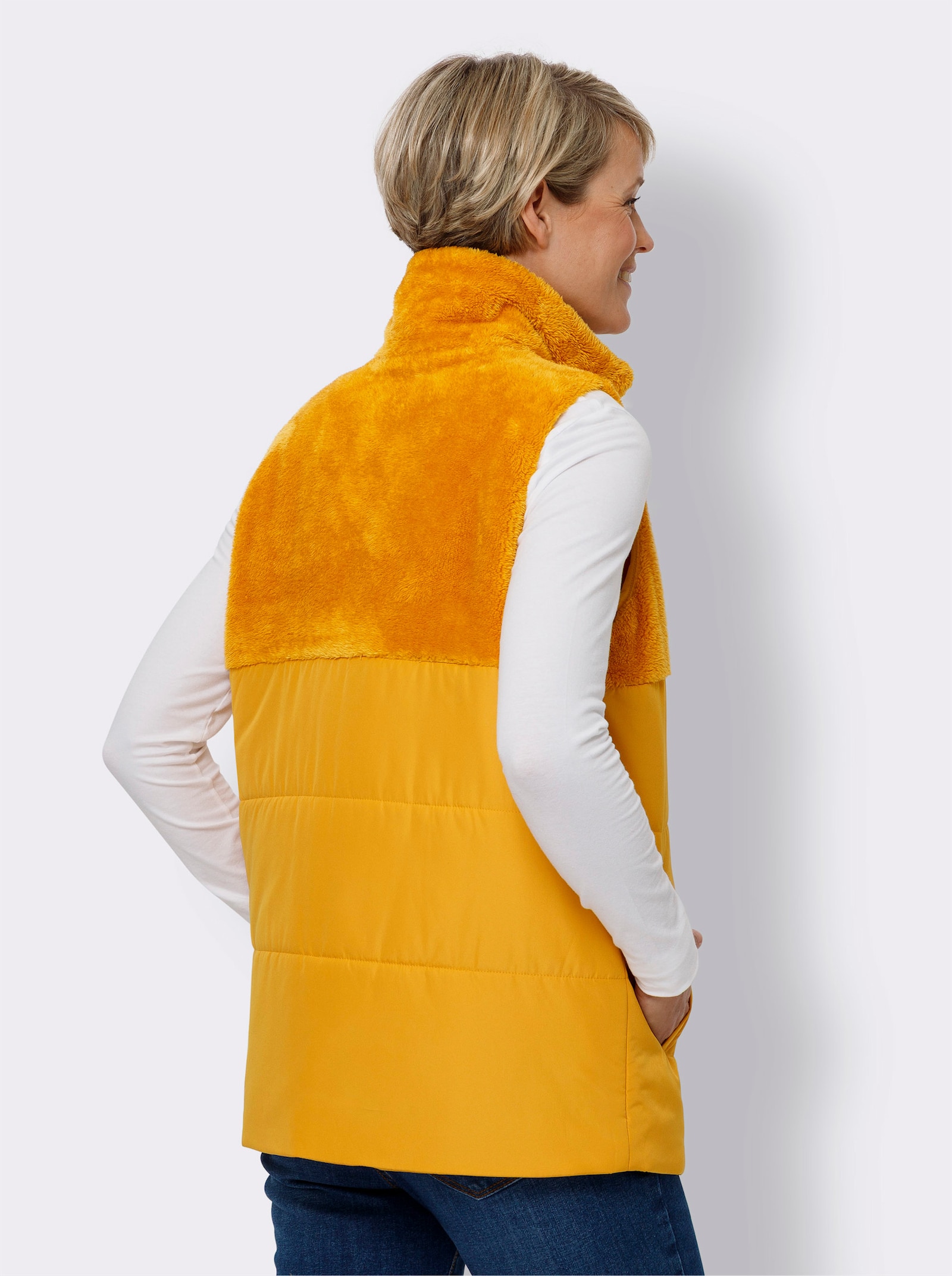 Steppweste mit Teddy-Fleece - ocker