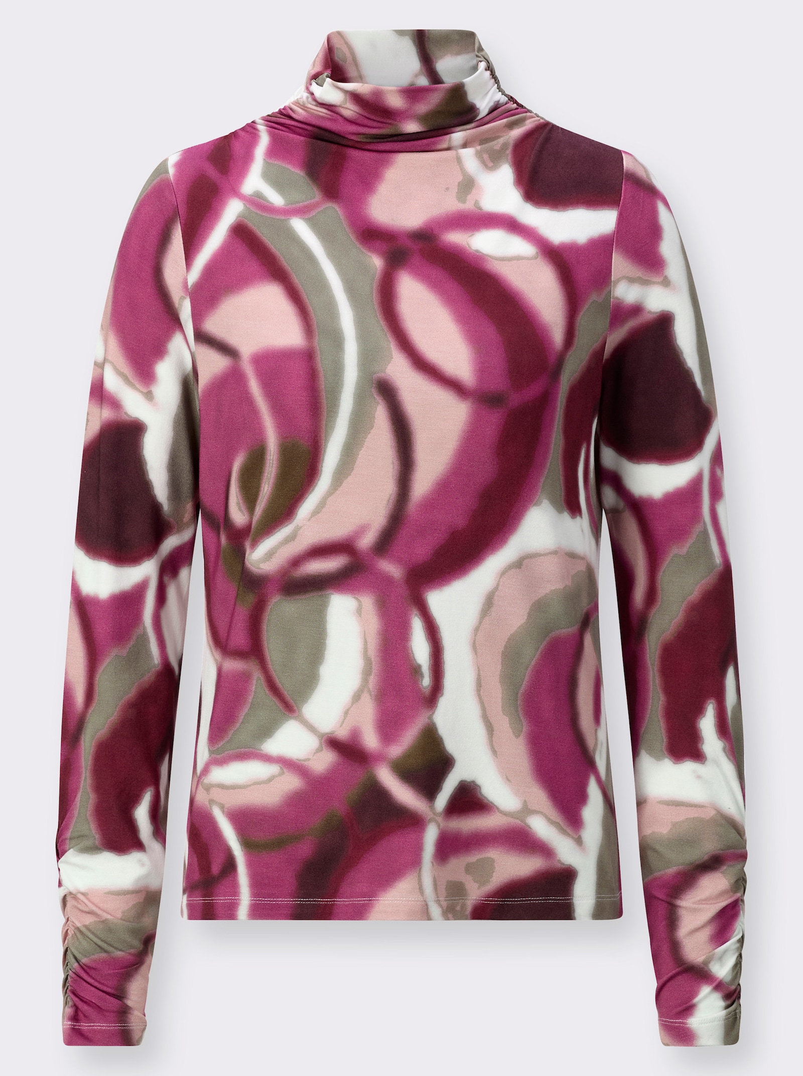 Langarmshirt mit Raffungen - ecru-erika-bedruckt