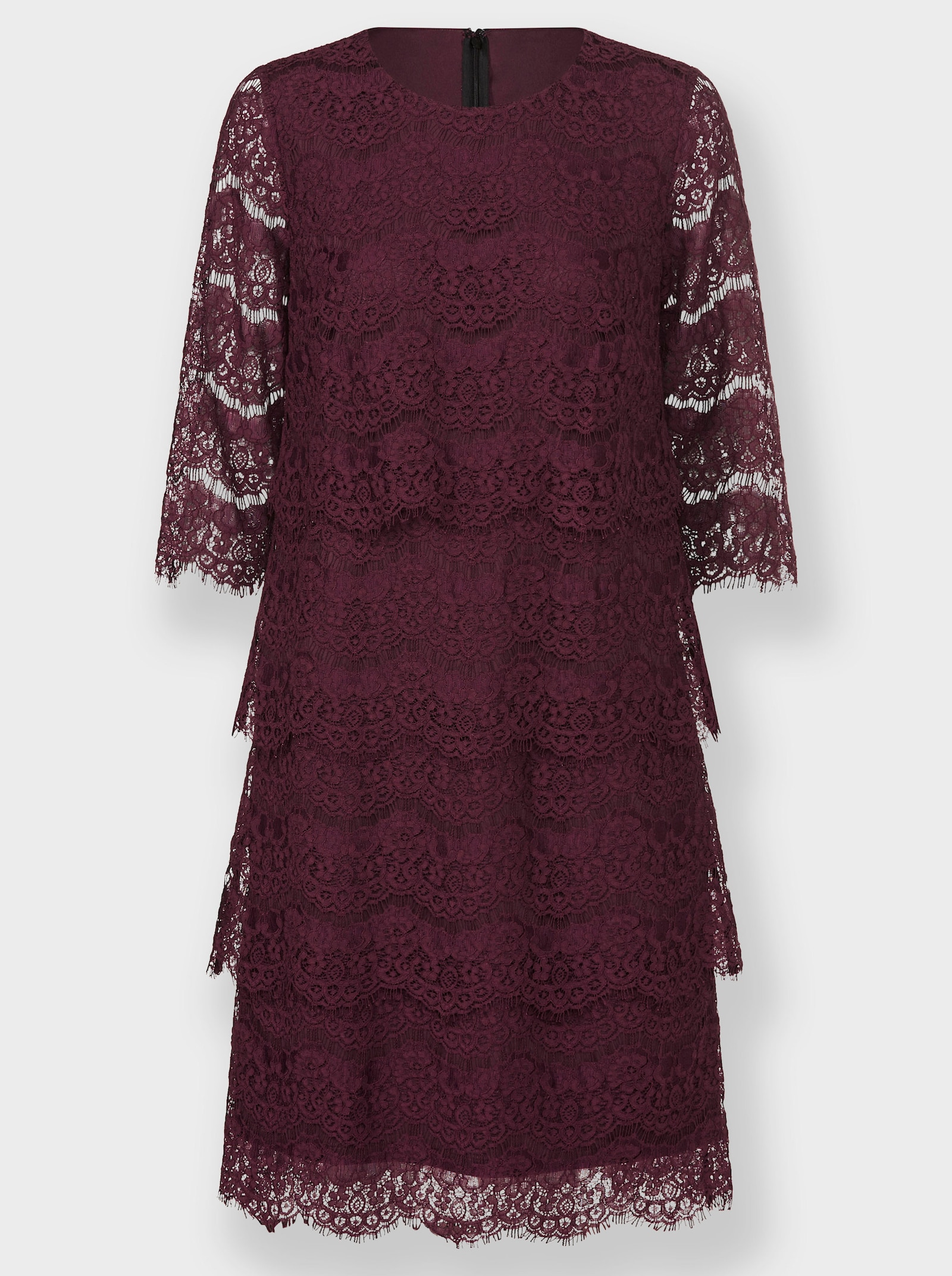 Čipkované šaty v stupňovitom strihu - Burgundská červená