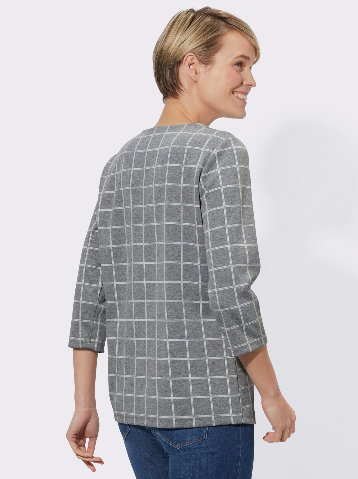 3/4-Arm-Shirt - grau-kariert
