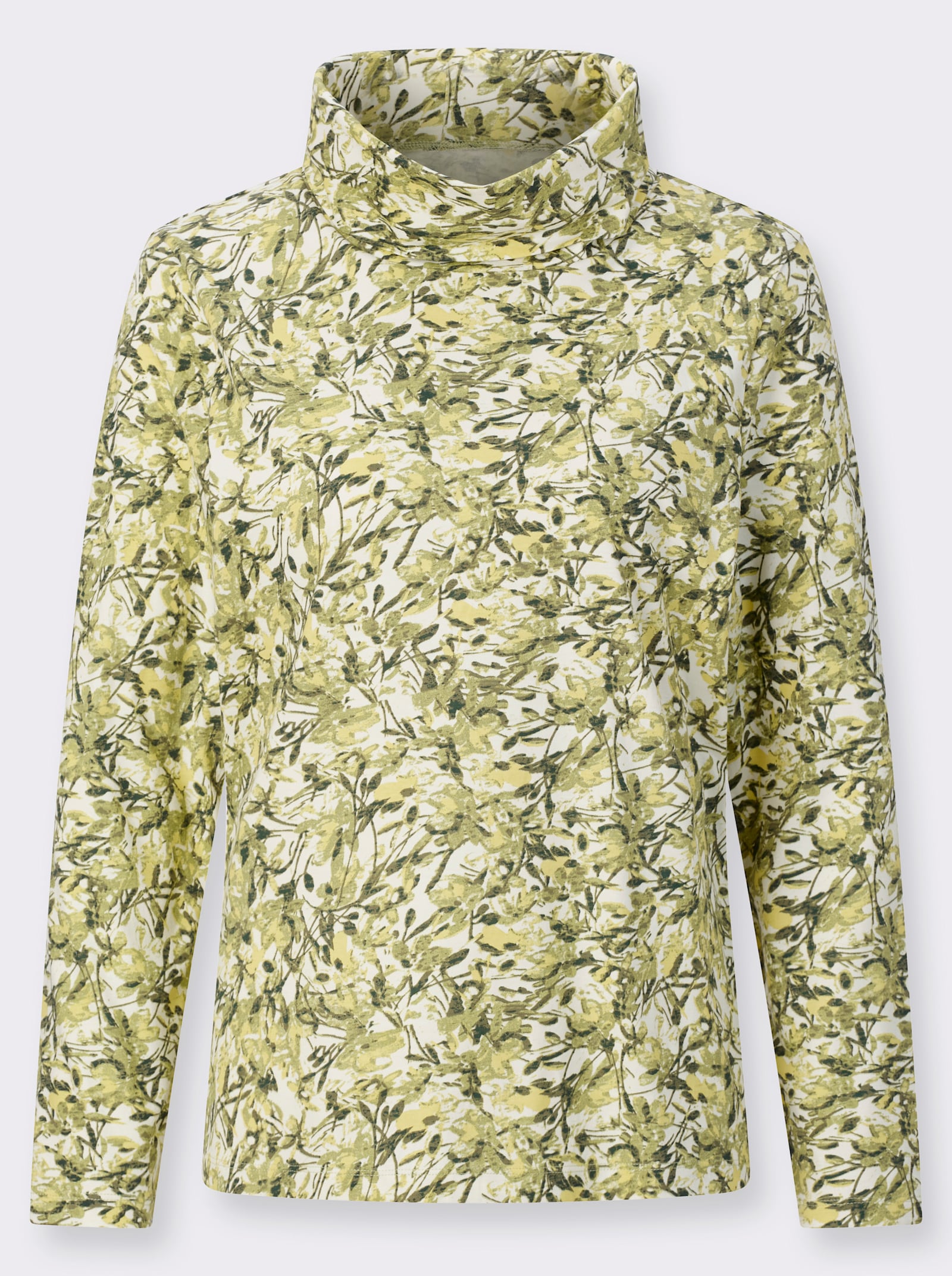 Rollkragenshirt im floralen Dessin - lindgrün-zitrone-bedruckt