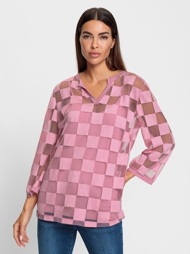 heine 3/4-Arm-Shirt mit Ausbrenner-Optik - altrosa-kariert