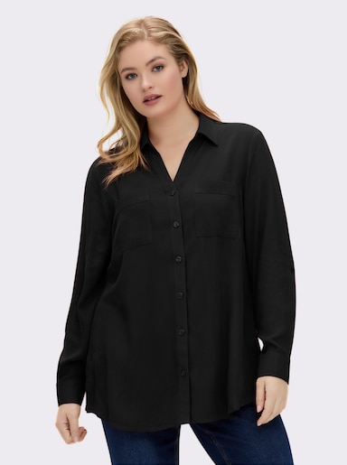 sheego Hemdbluse mit Krempelärmeln - schwarz