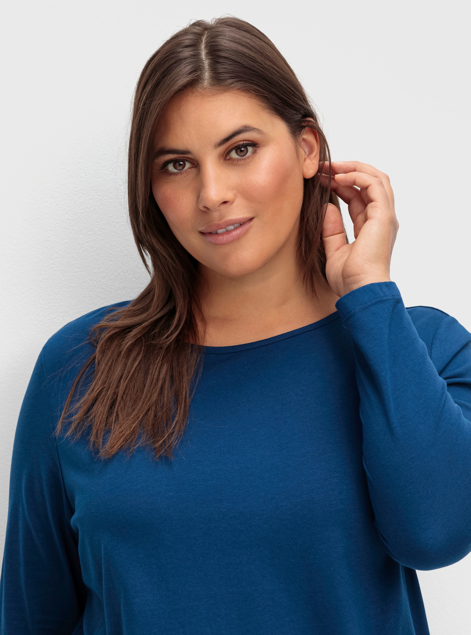 Langarmshirt mit hohen Seitenschlitzen - marine