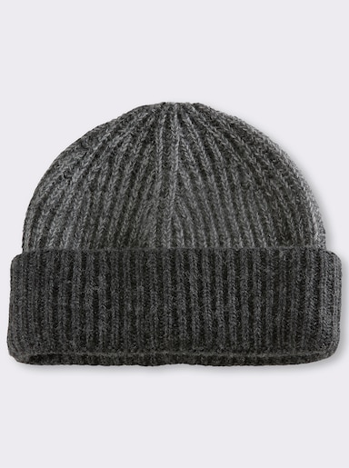 Strickmütze mit Kaschmir - grau-meliert