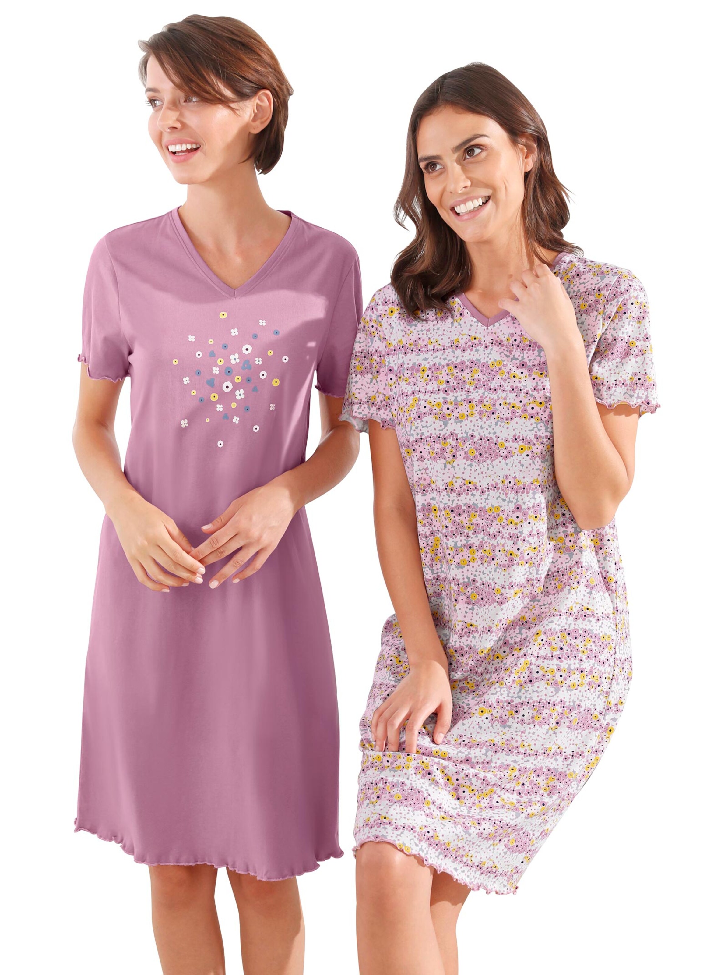 Nachthemden - flieder + flieder-bedruckt