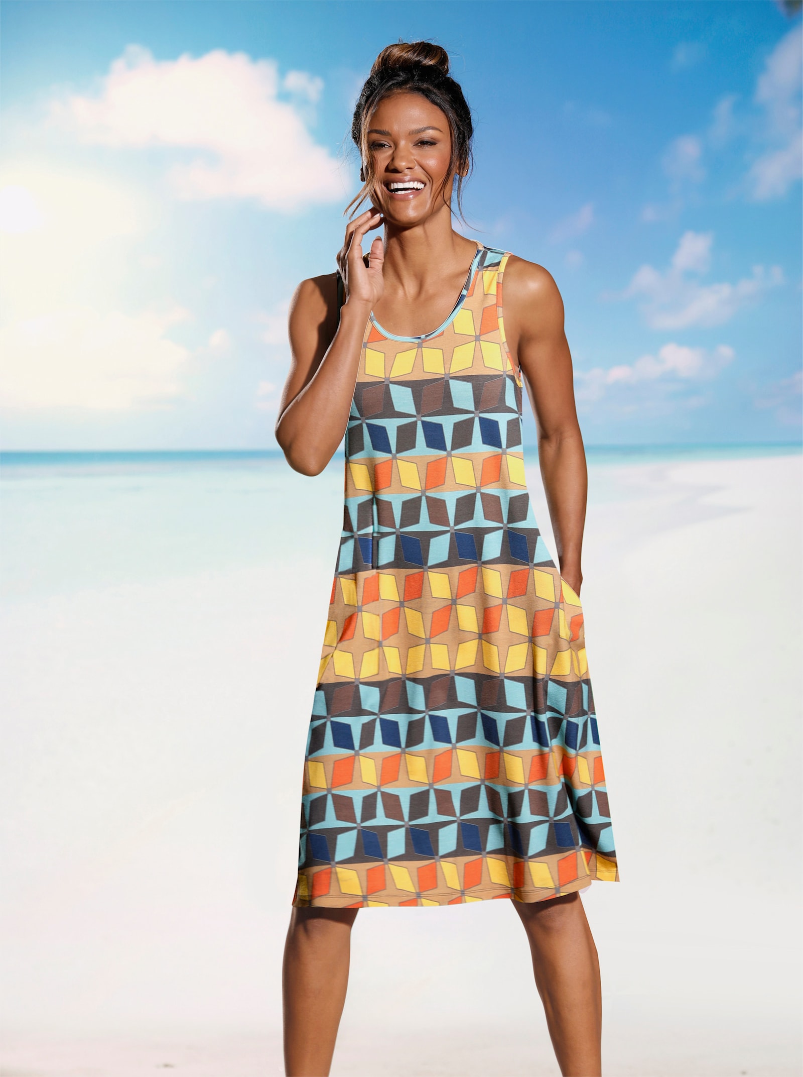 feel good Sommerkleid mit seitlichen Taschen - terra-gemustert