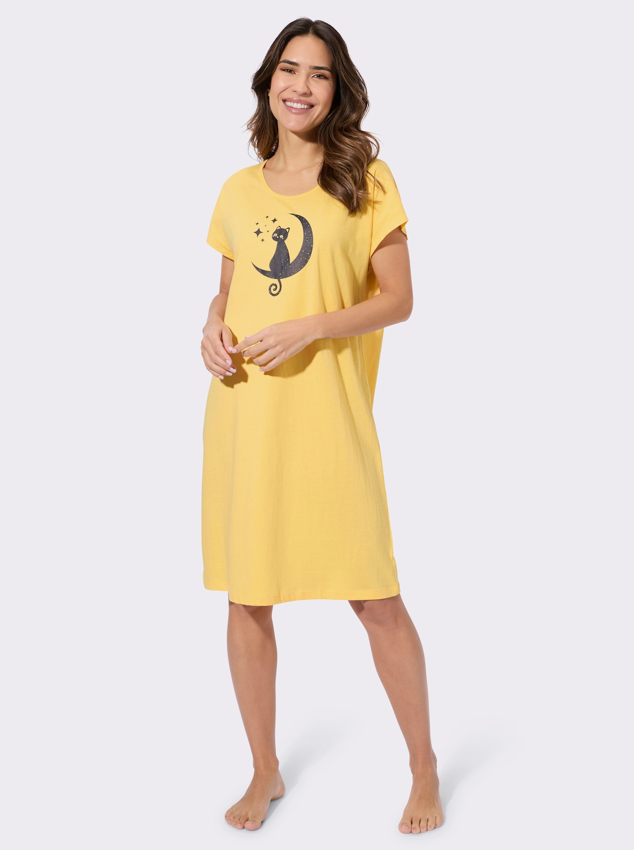 Nachthemd mit Katzen-Motiv - gelb