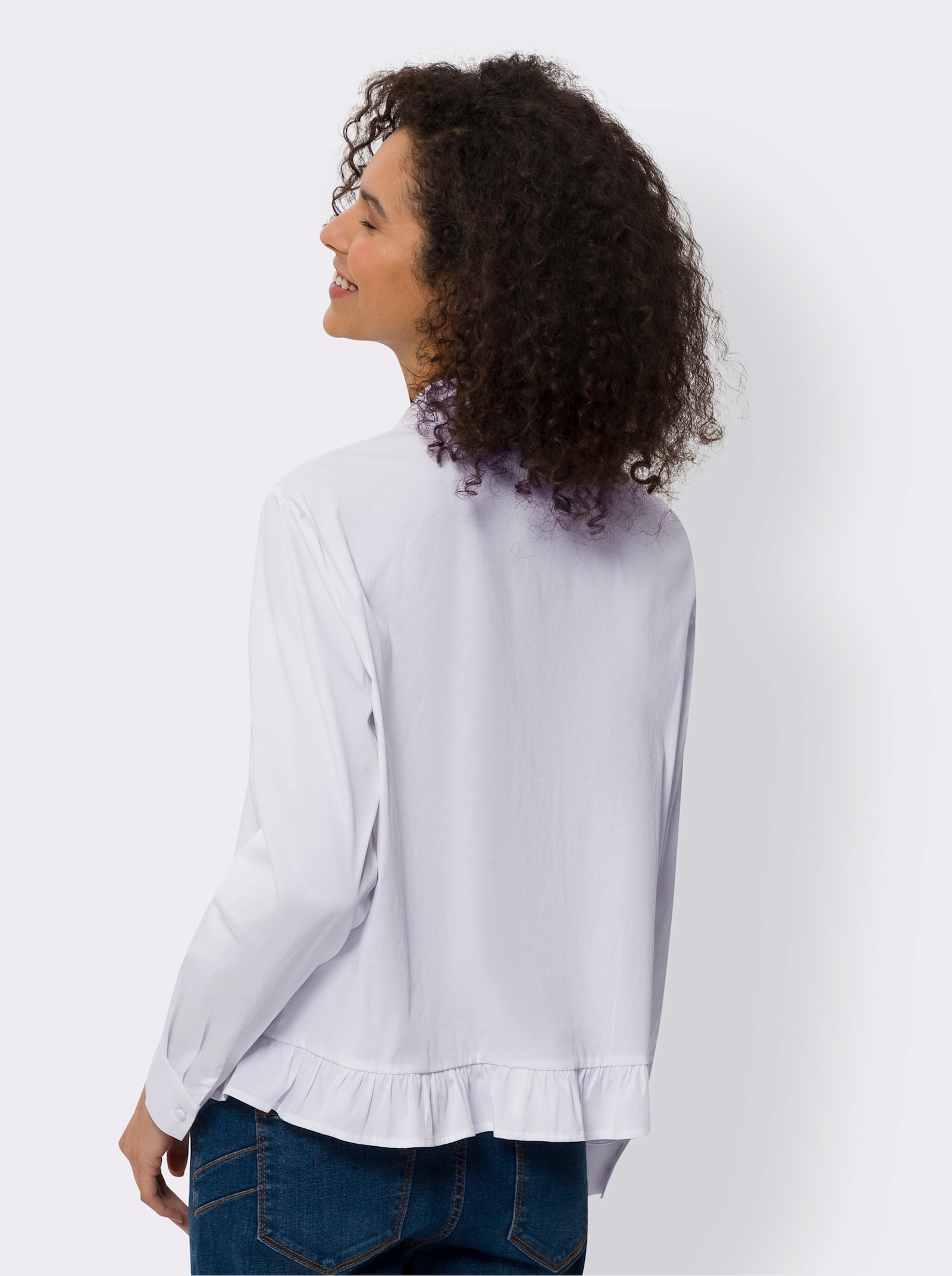 heine Overhemdblouse met ruches aan de zoom - wit
