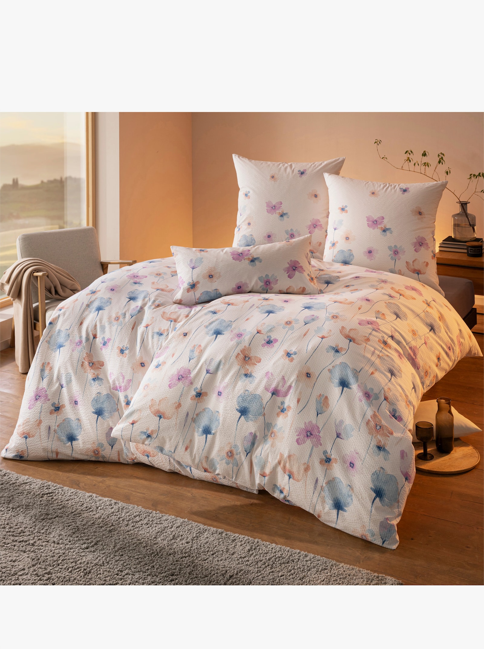 wäschepur Bettwäsche - weiß-lavendel-bedruckt