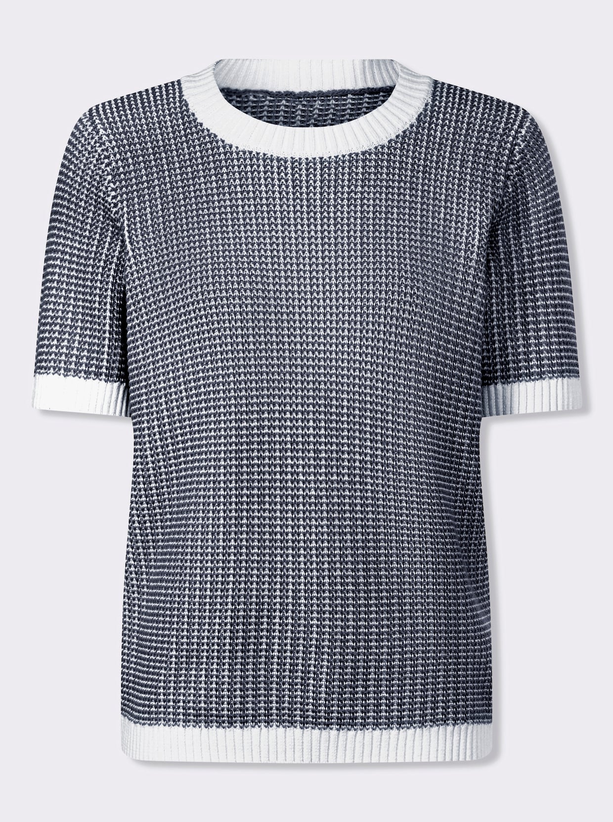Kurzarmpullover - dunkelblau-ecru-gemustert