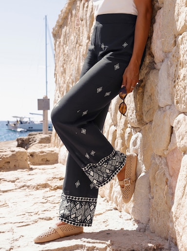 Druckhose mit Allover-Druck - schwarz-elfenbein-bedruckt