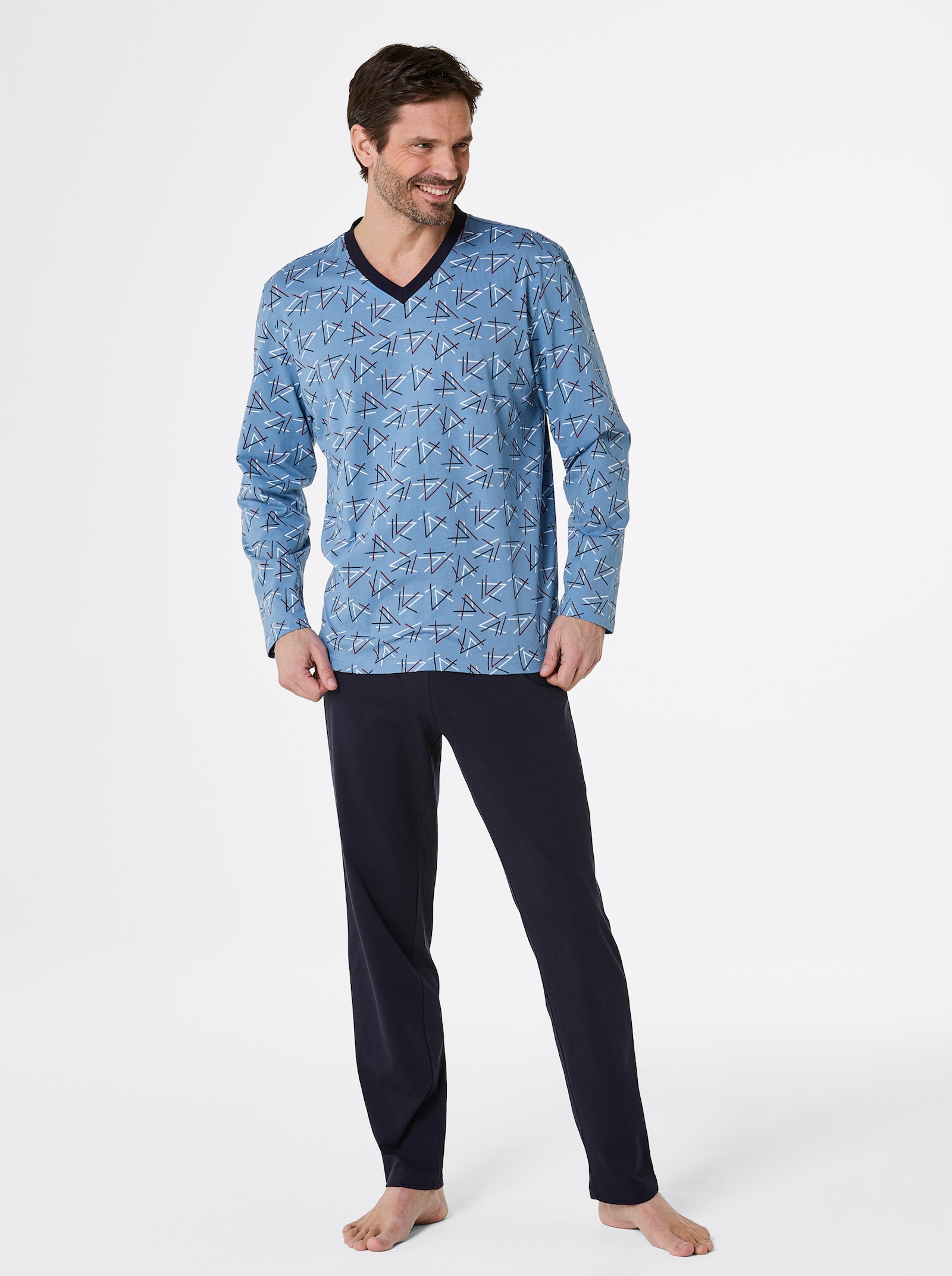 wäschepur men Schlafanzug - mittelblau-marine-bedruckt