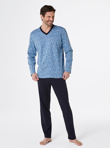 wäschepur men Schlafanzug - mittelblau-marine-bedruckt