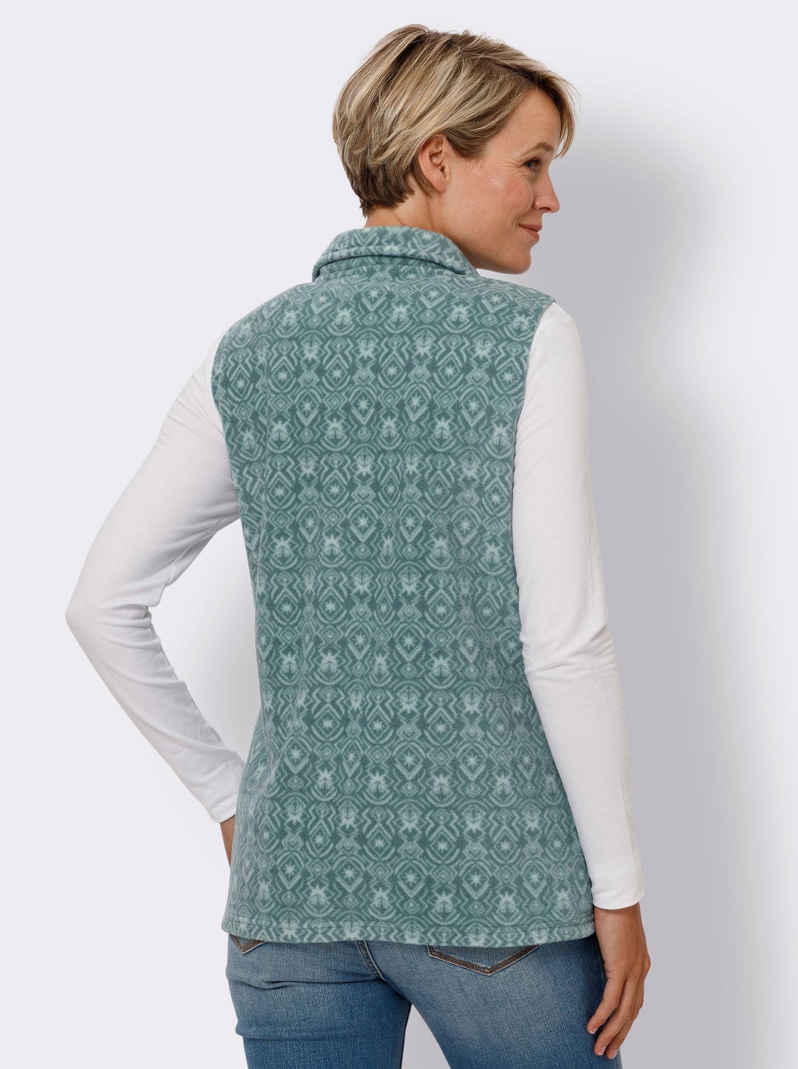 Fleeceweste mit Druck-Muster - jade-kalkmint-bedruckt