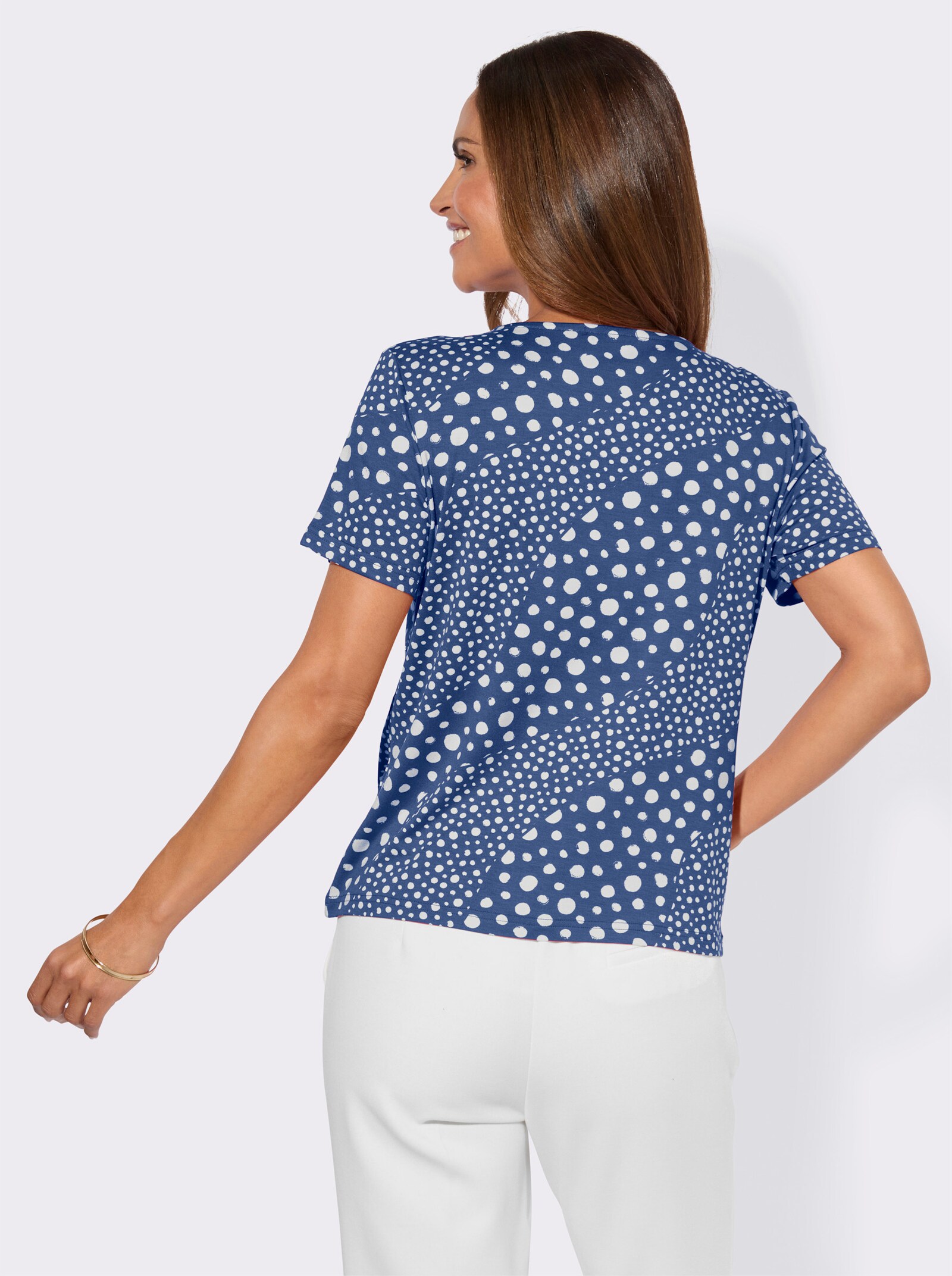 Kurzarmshirt im Tupfenprint - royalblau-ecru-bedruckt