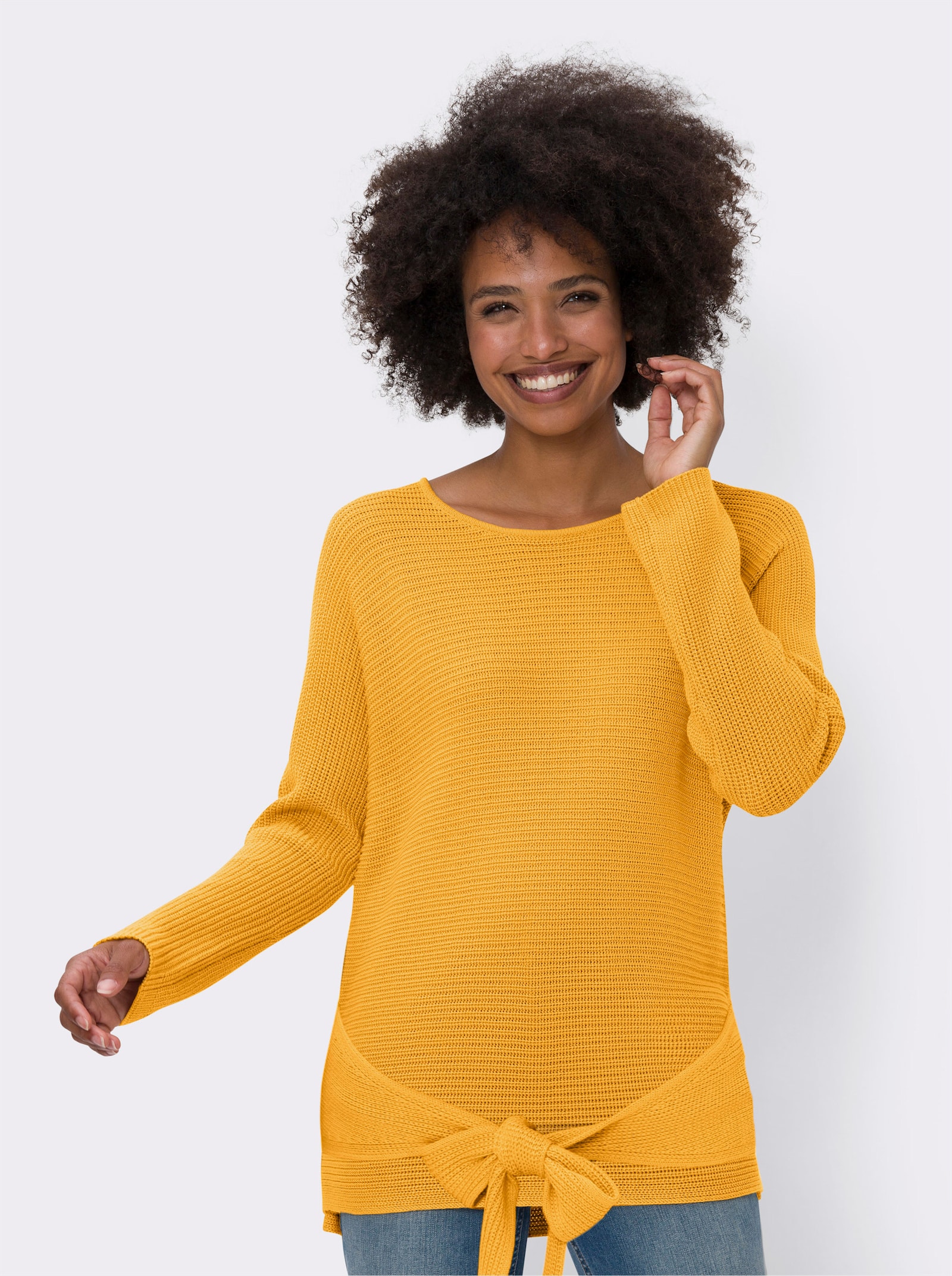 heine Pullover met ronde hals en knoopdetail - oker