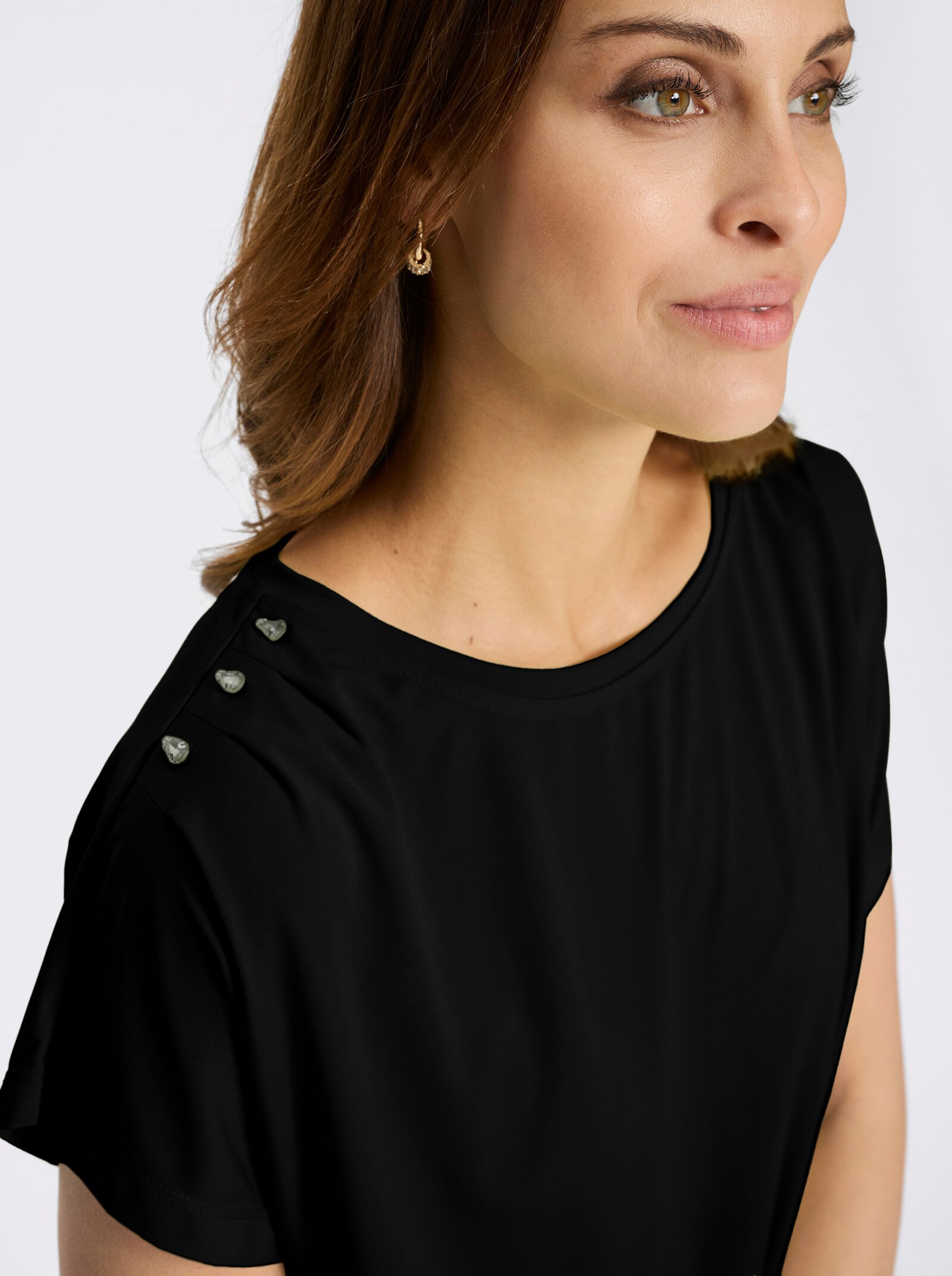 Rundhalsshirt mit Schmucksteinchen - schwarz