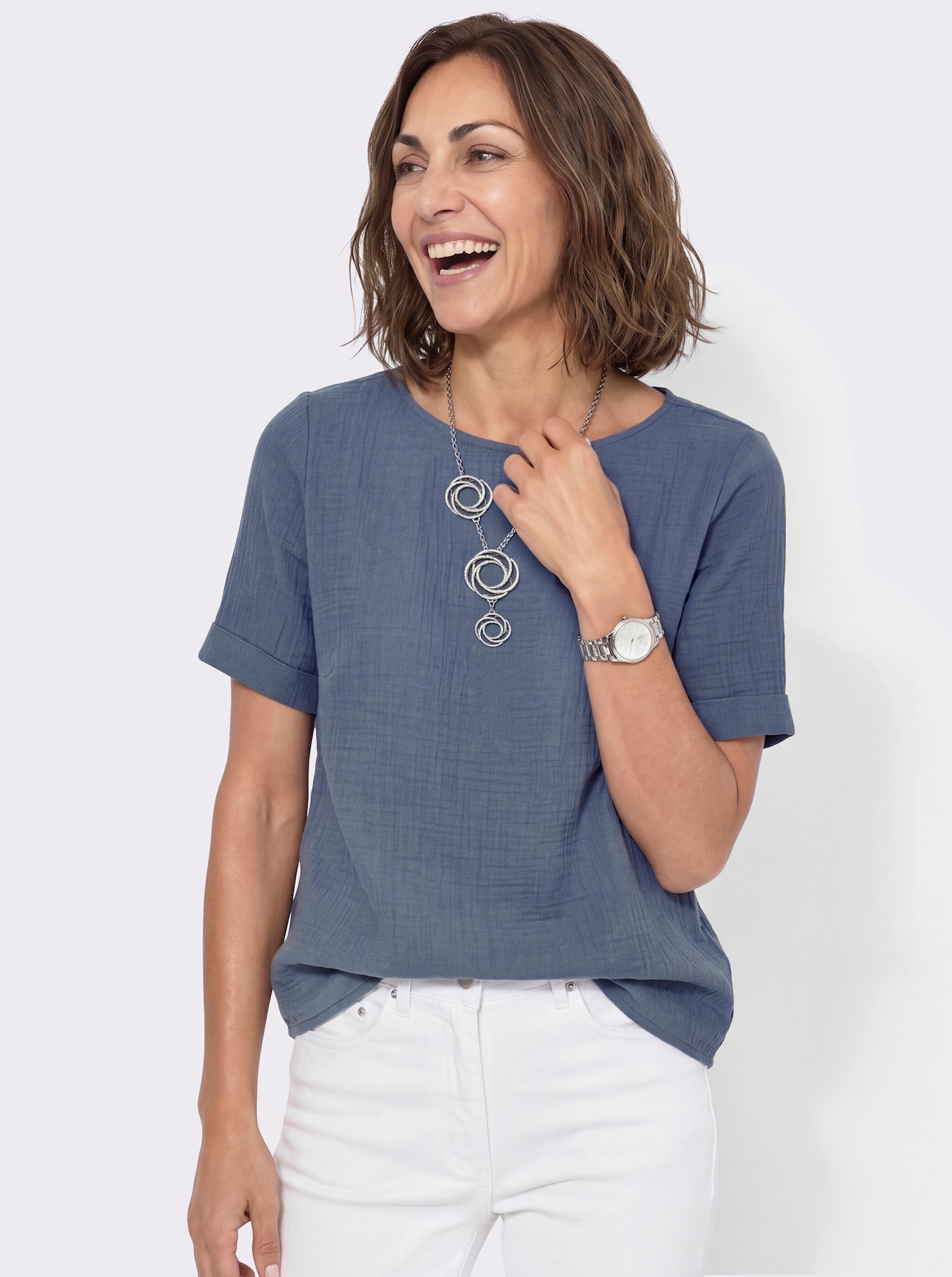 Schlupfbluse im Oversize-Schnitt - rauchblau
