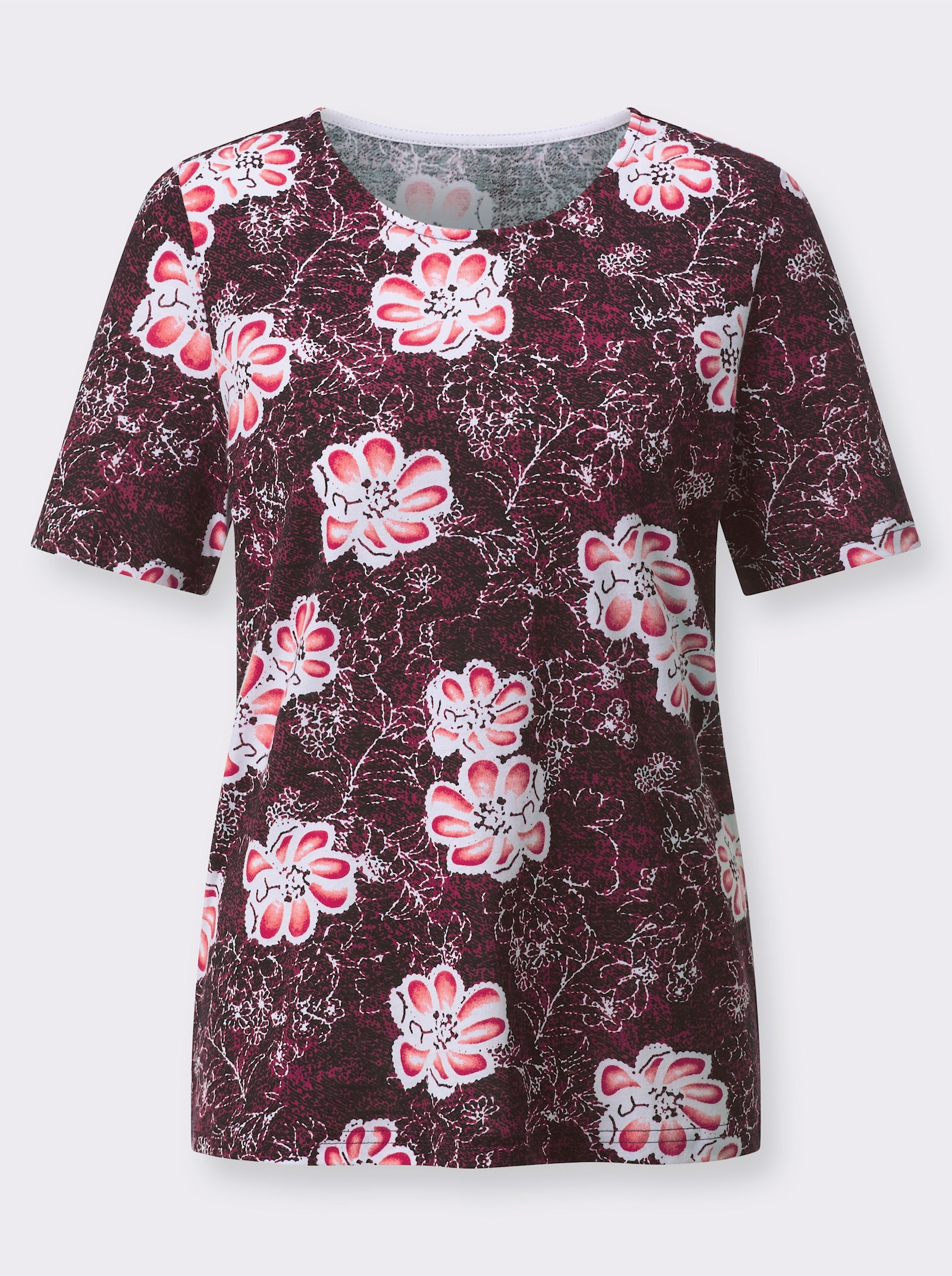  Rundhalsshirt reine Baumwoll-Qualität - kirsche-ecru-bedruckt