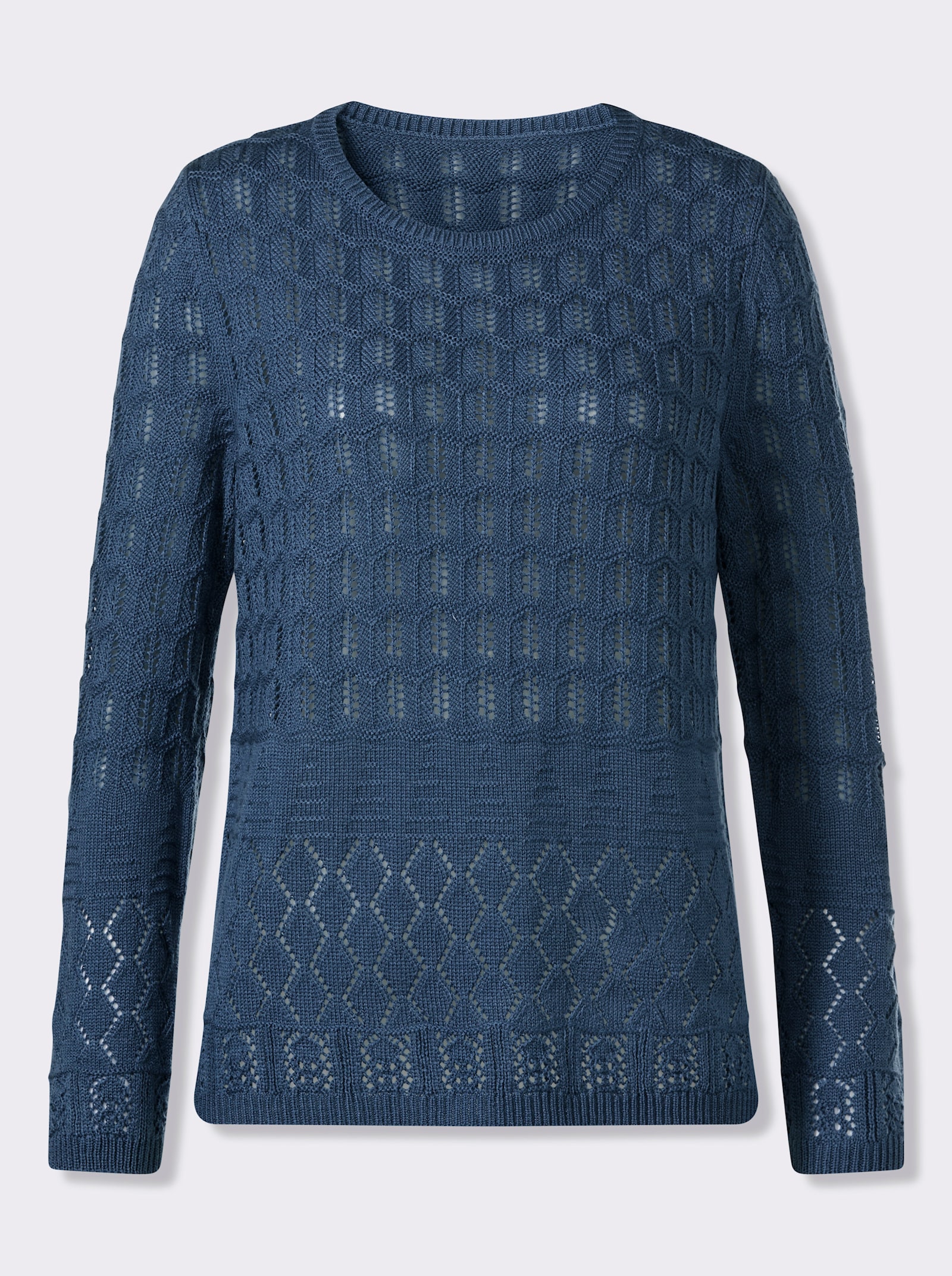Ajourpullover mit gerippten Bündchen - jeansblau