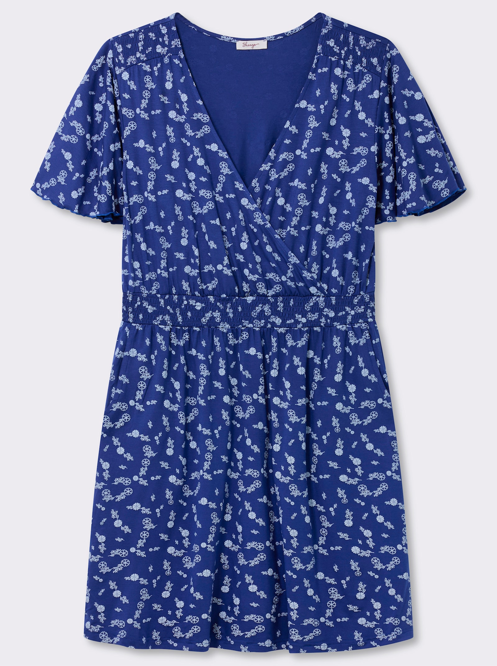 sheego Jerseykleid mit Flügelärmeln - royalblau-hellblau-bedruckt