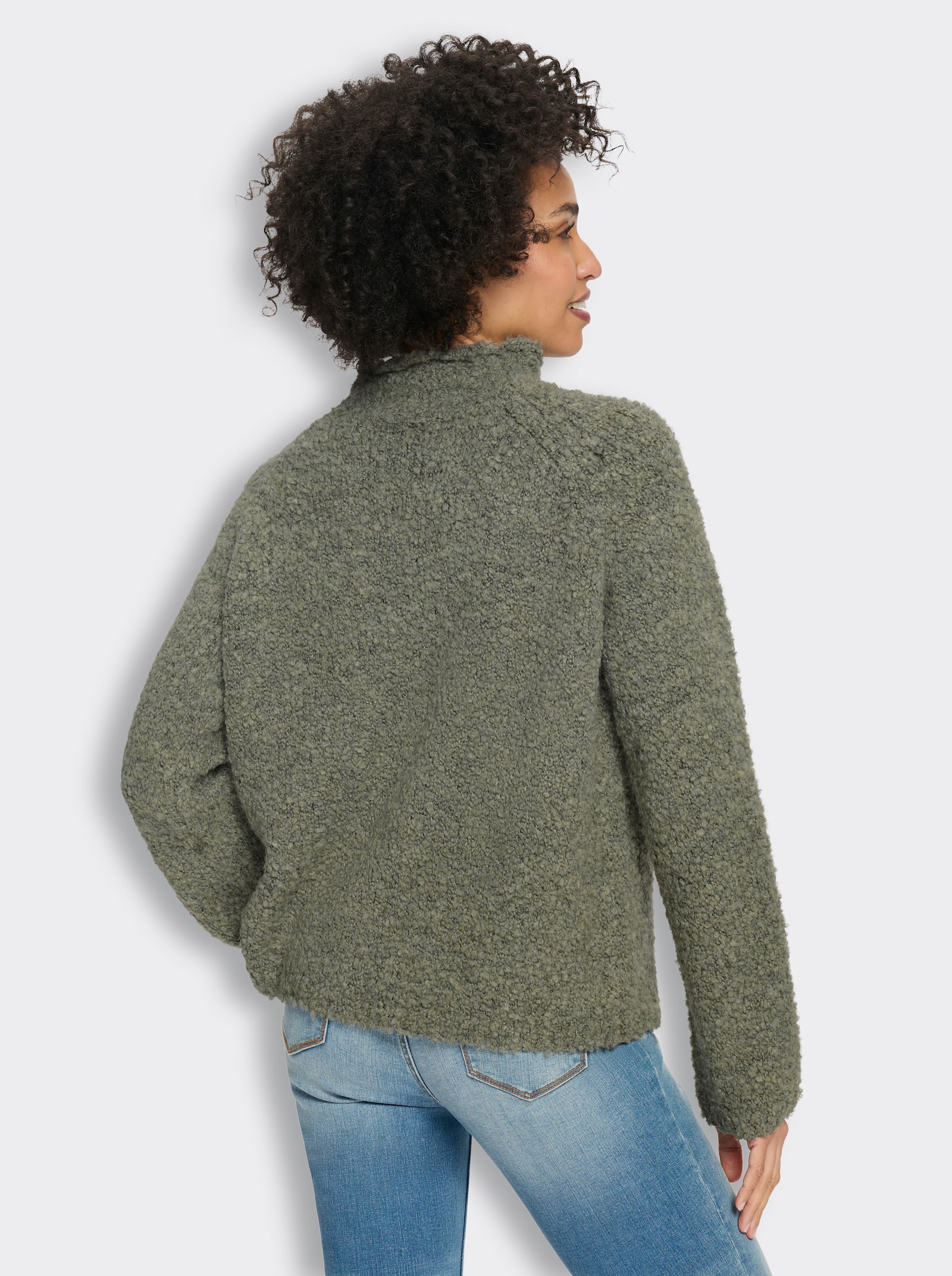 heine Strickpullover in Bouclé-Strick - khaki-schilf-meliert
