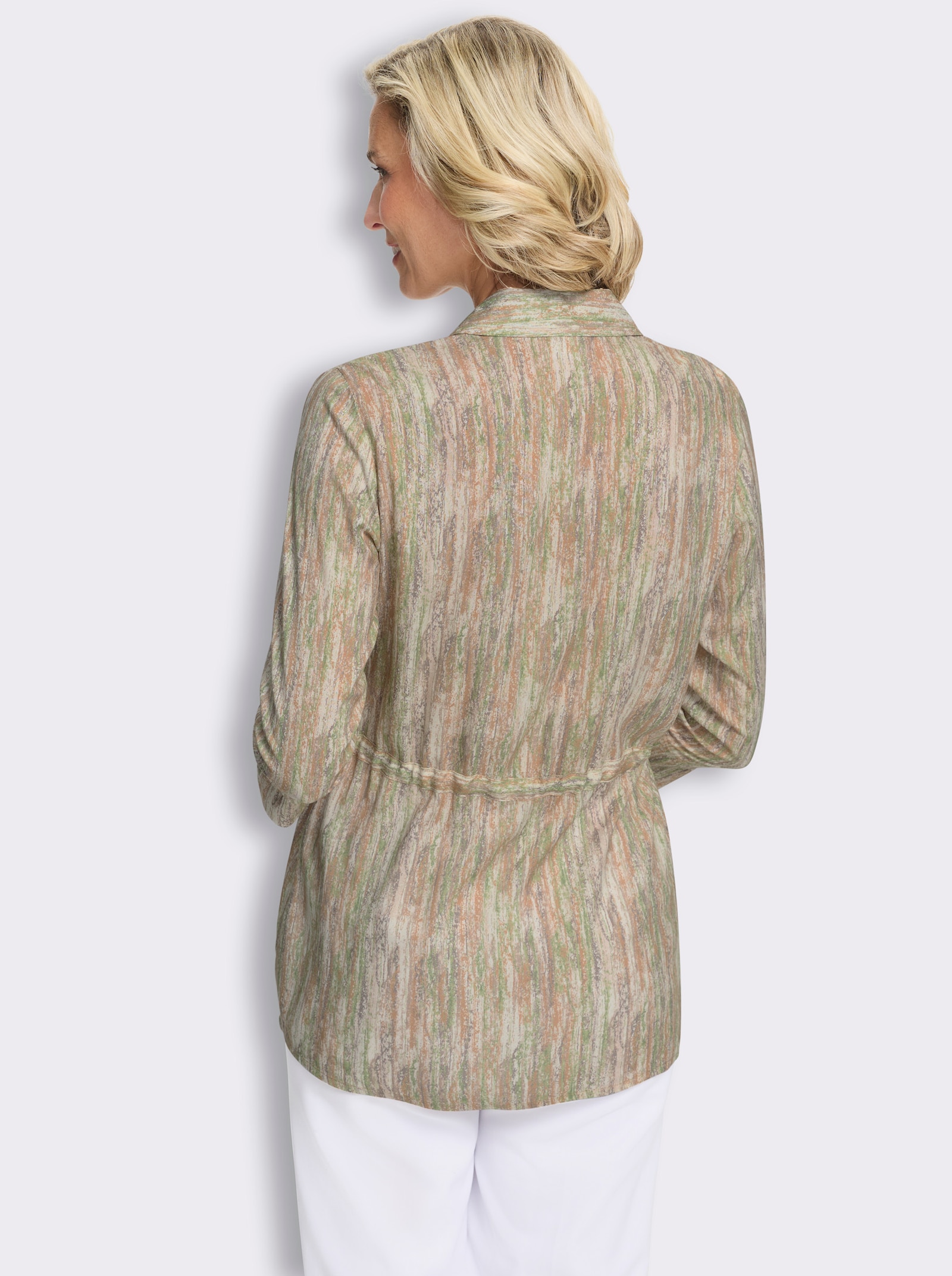 Longbluse aus reiner Viskose - champagner-taupe-bedruckt