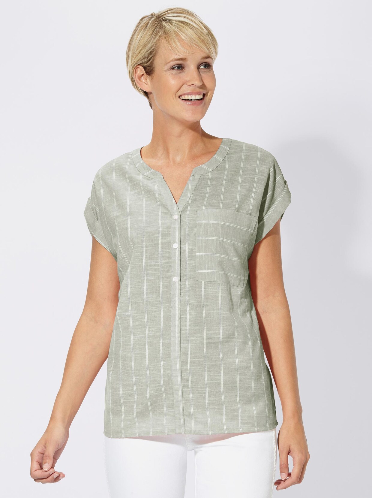 Comfortabele blouse - rietgroen gestreept