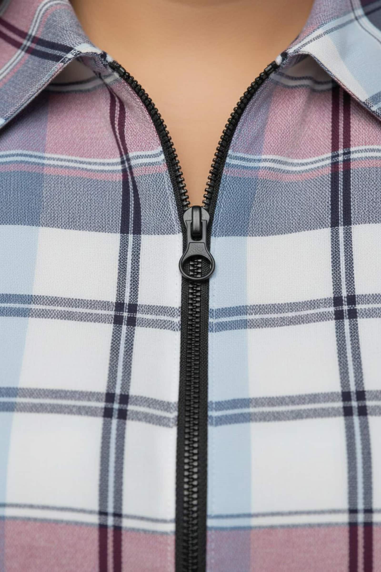 Karobluse mit Reißverschluss - fuchsia-marine-kariert