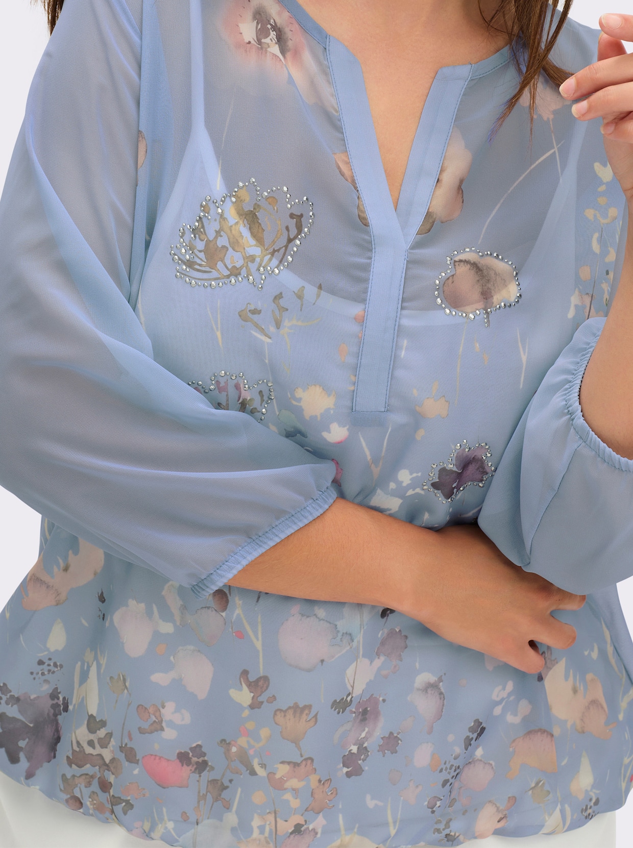 Schlupfbluse mit Spaghetti-Top - bleu-bedruckt