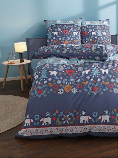 Dormisette Bettwäsche mit weihnachtlichen Motiven - rauchblau-ozean-bedruckt